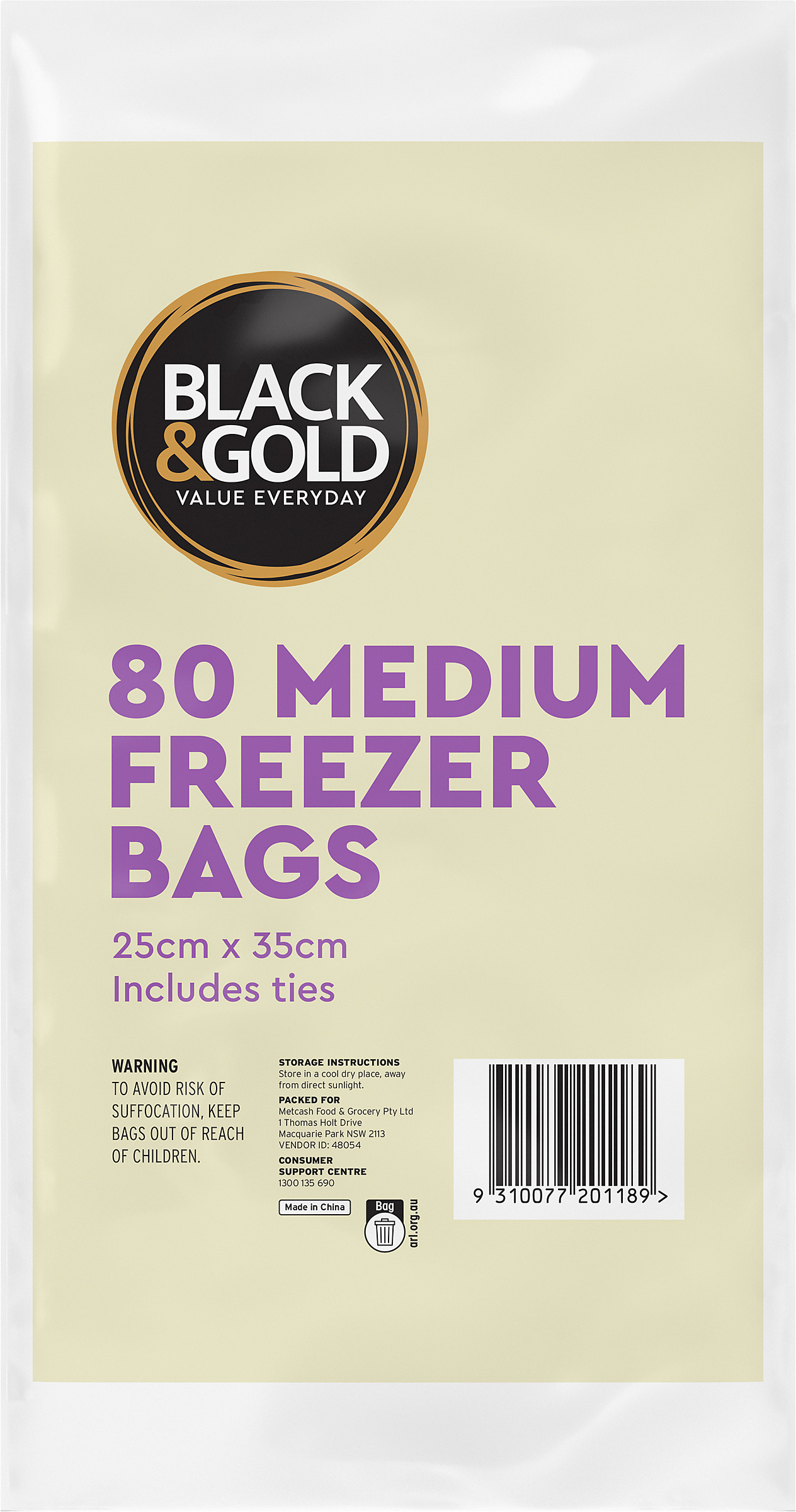 Black & Gold 80 Medium Freezer Bags