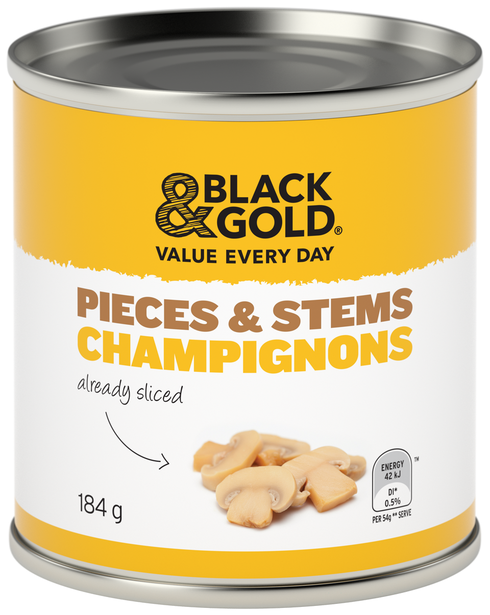 Black & Gold Champignon Pieces and Stems 184g