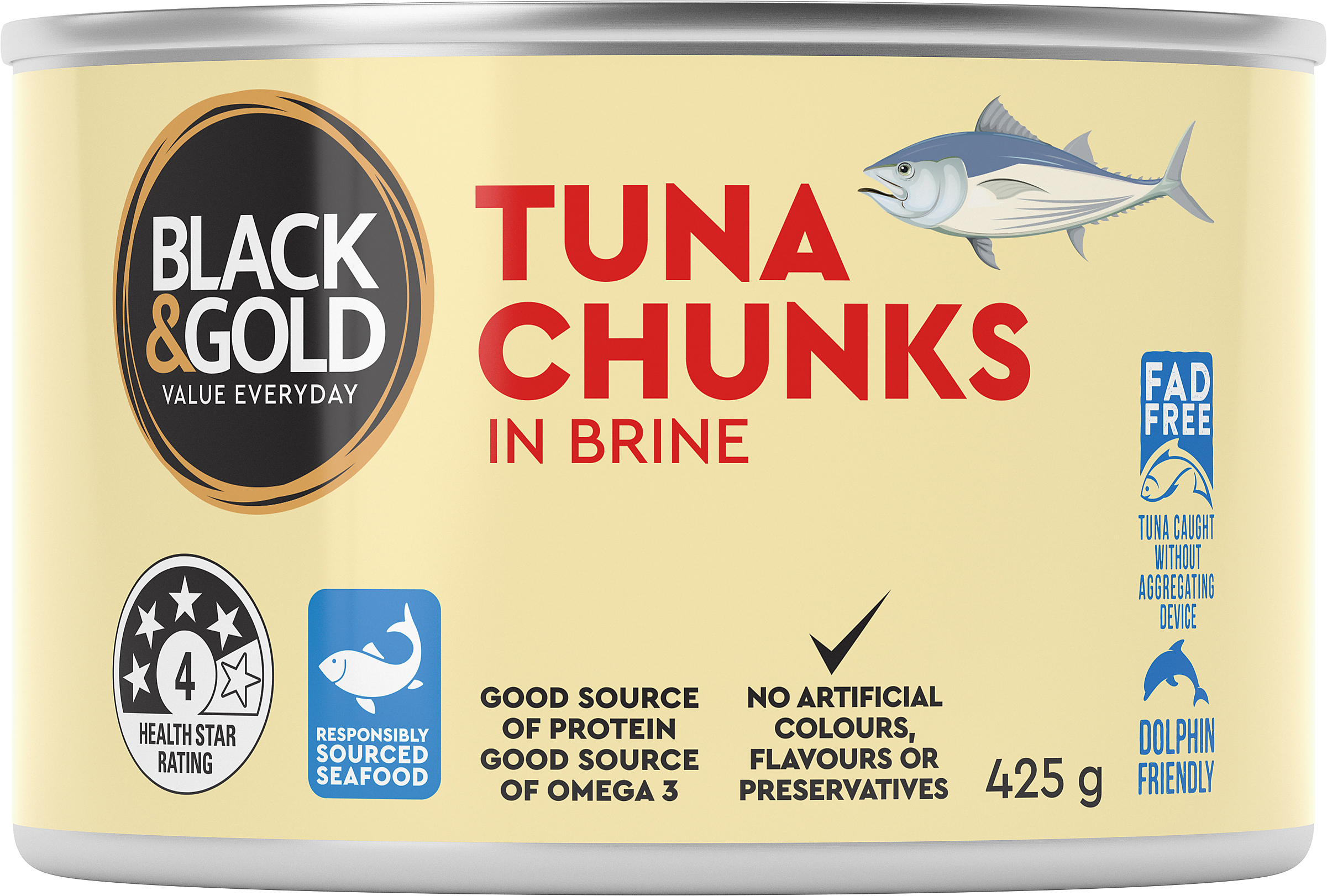 Black & Gold Tuna Chunks in Brine 425g