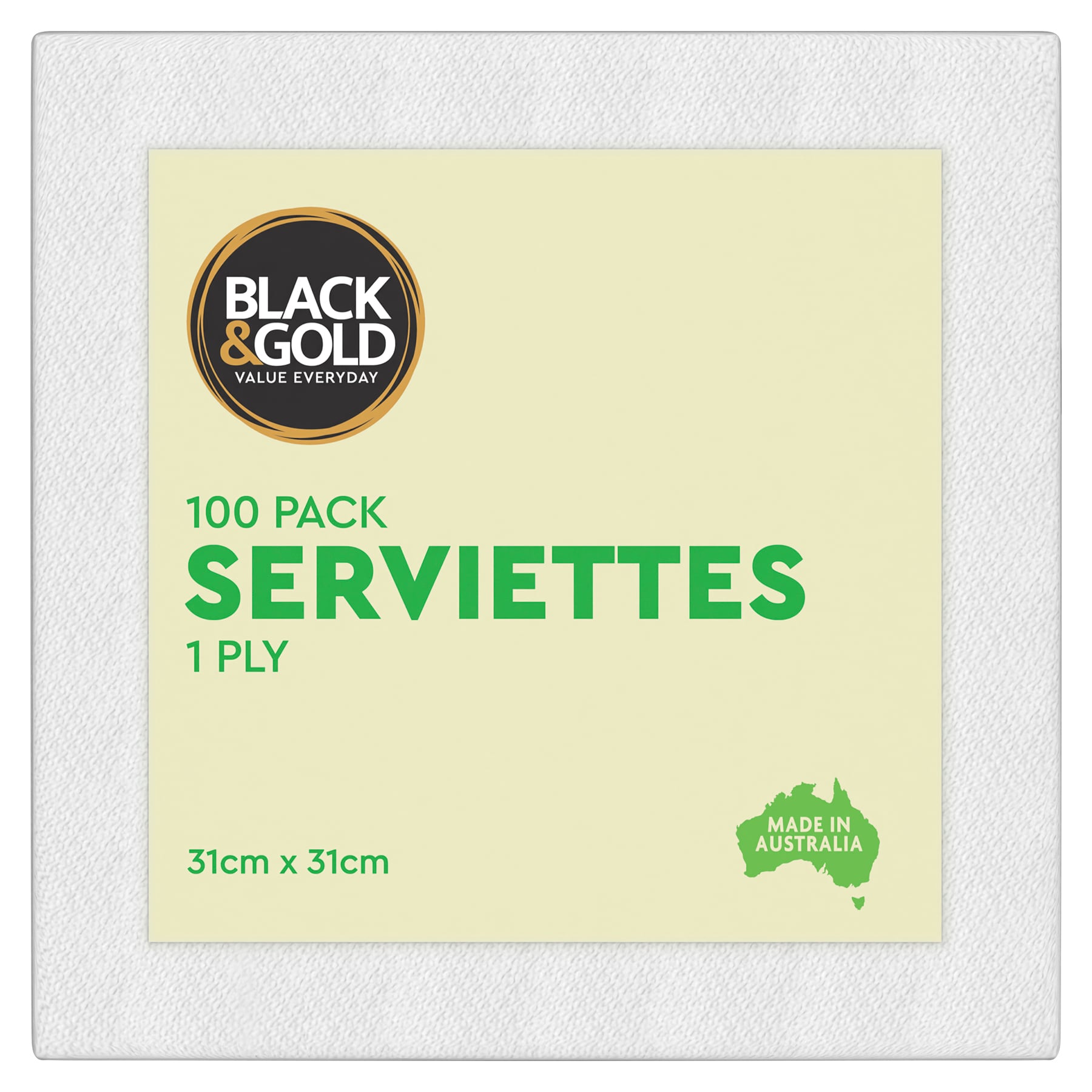 Black & Gold Embossed White Serviettes 1 Ply 100pk