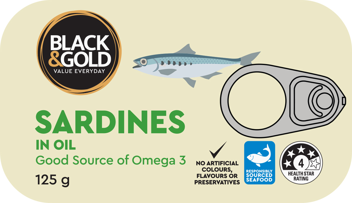 Black & Gold Sardines in Oil 125g