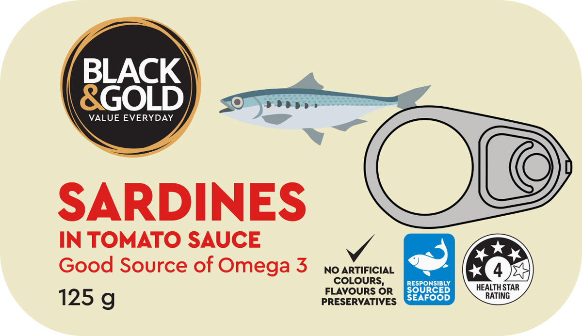 Black & Gold Sardines in Tomato Sauce 125g