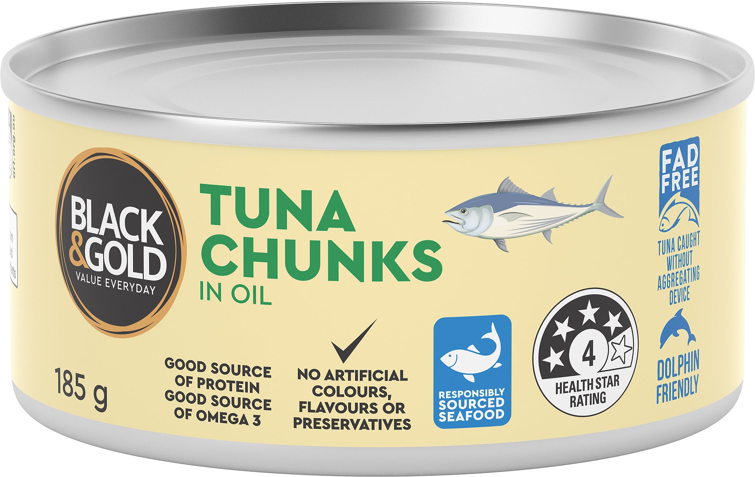 Black & Gold Tuna Chunks in Oil 185g