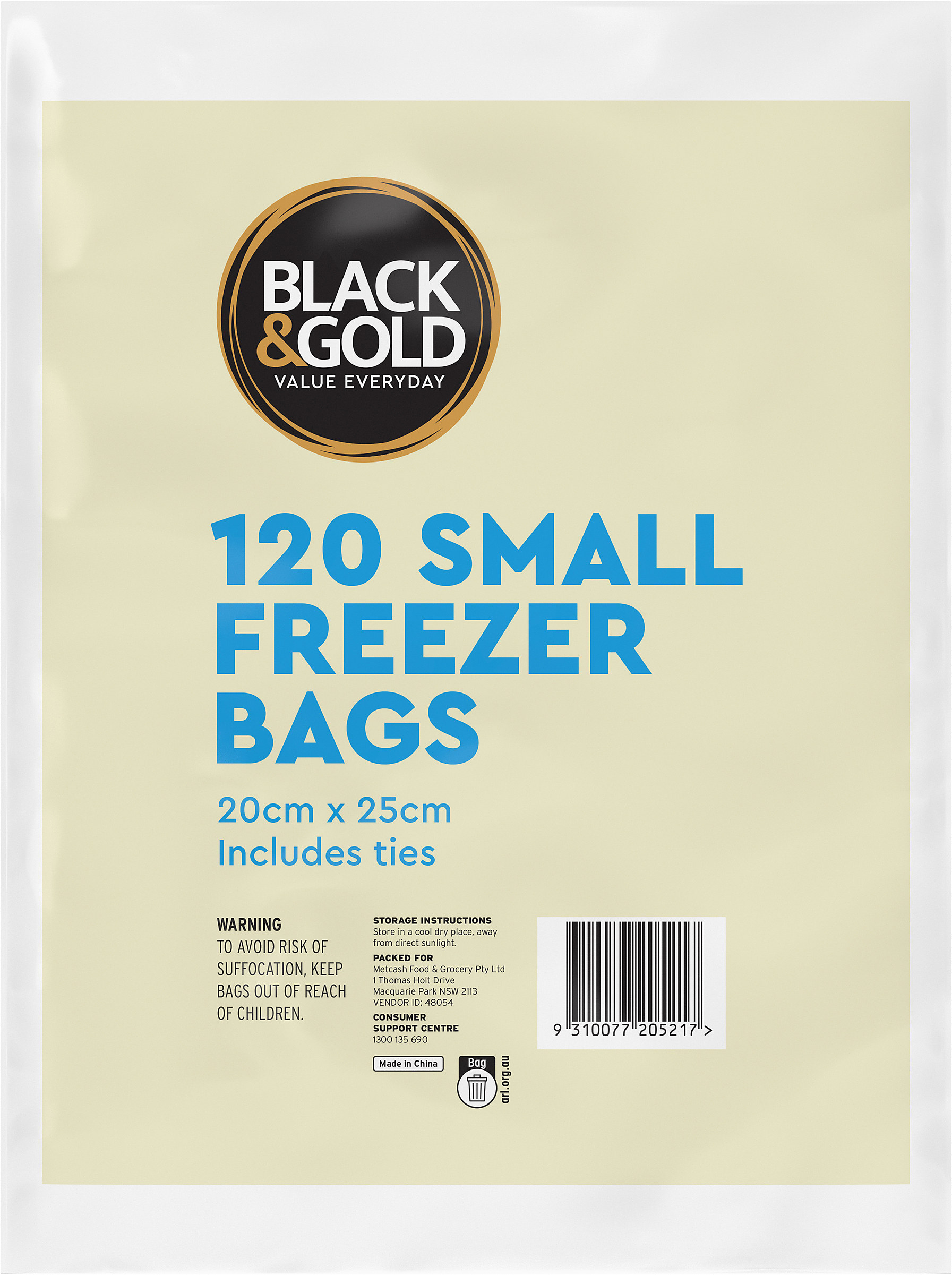 Black & Gold 120 Small Freezer Bags