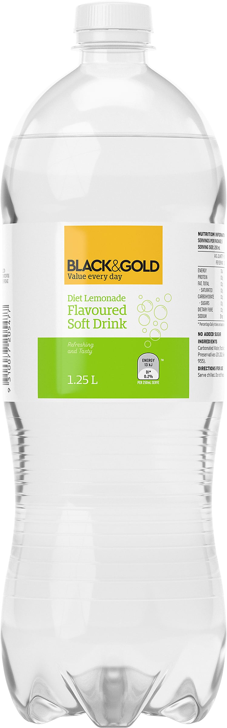 Black & Gold Diet Lemonade Flavoured Soft Drink 125L