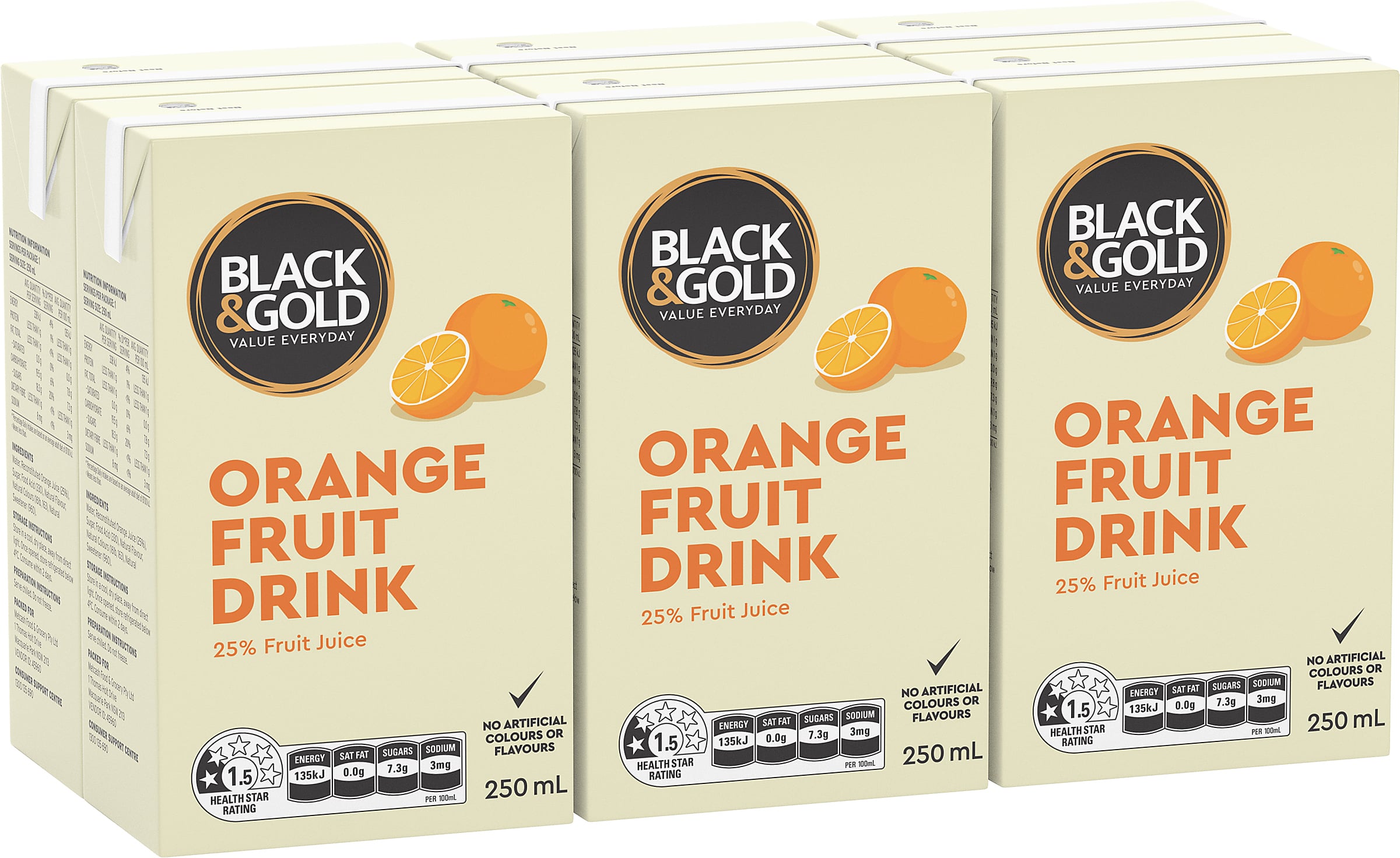 Black & Gold Orange Fruit Drink 6x250mL