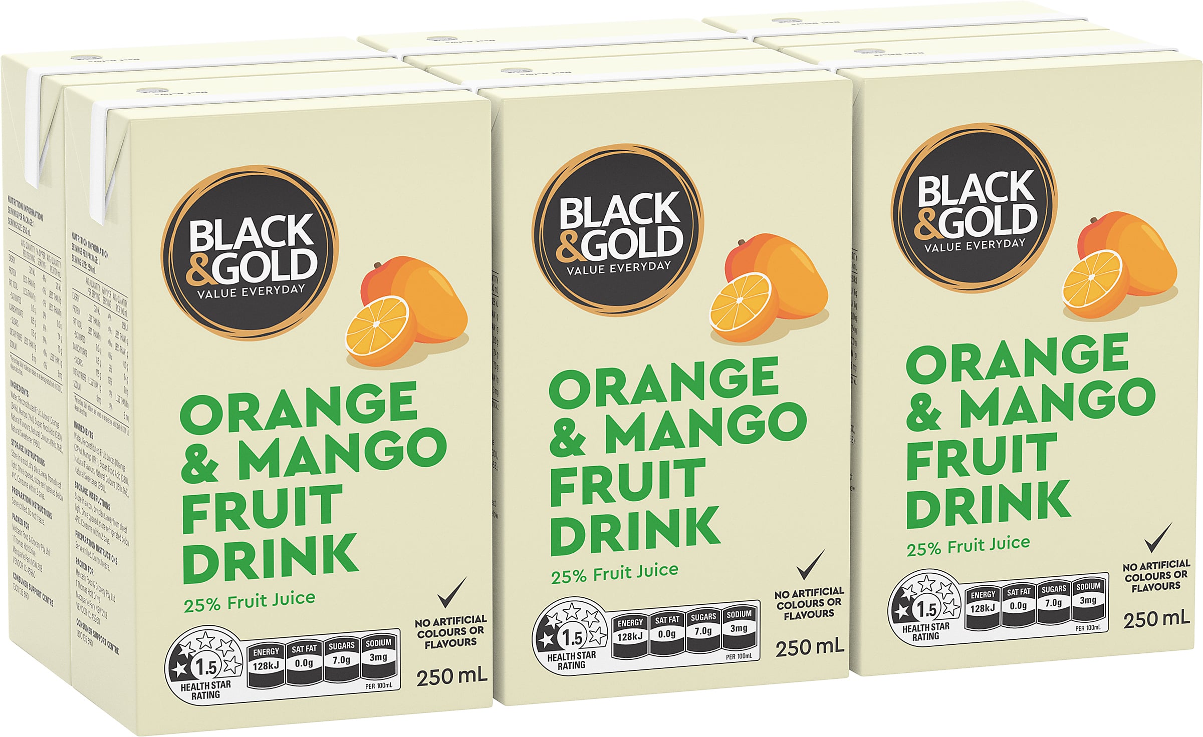 Black & Gold Orange & Mango Fruit Drink 6x250mL