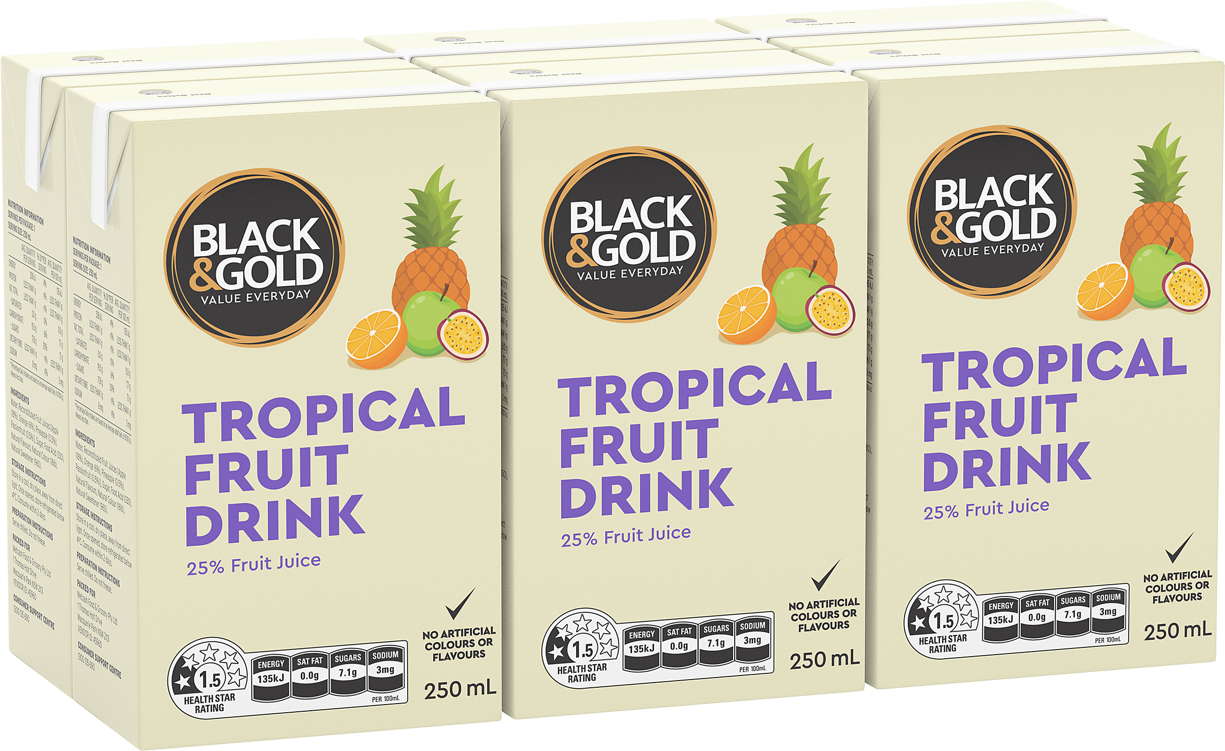 Black & Gold Tropical Fruit Drink 6x250mL