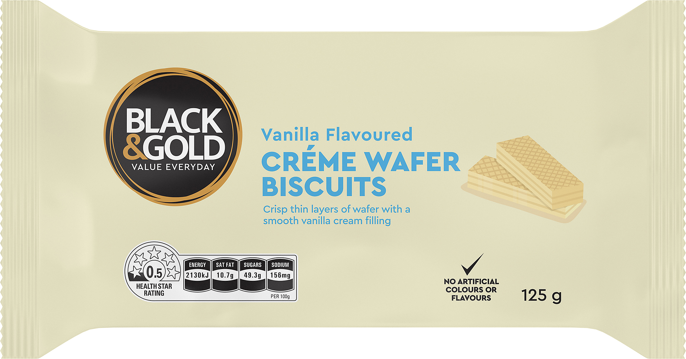 Black & Gold Vanilla Flavoured Creme Wafer Biscuits 125g