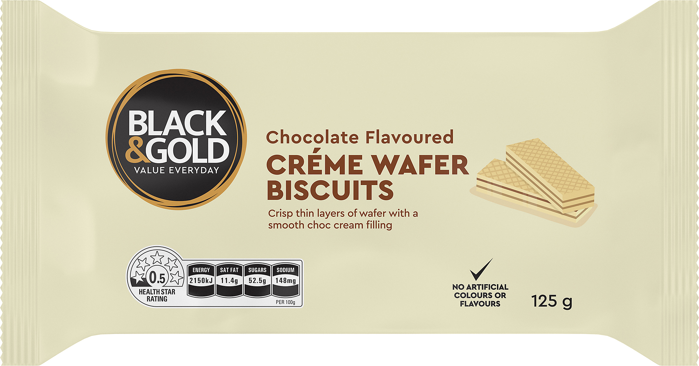Black & Gold Chocolate Flavoured Creme Wafer Biscuits 125g