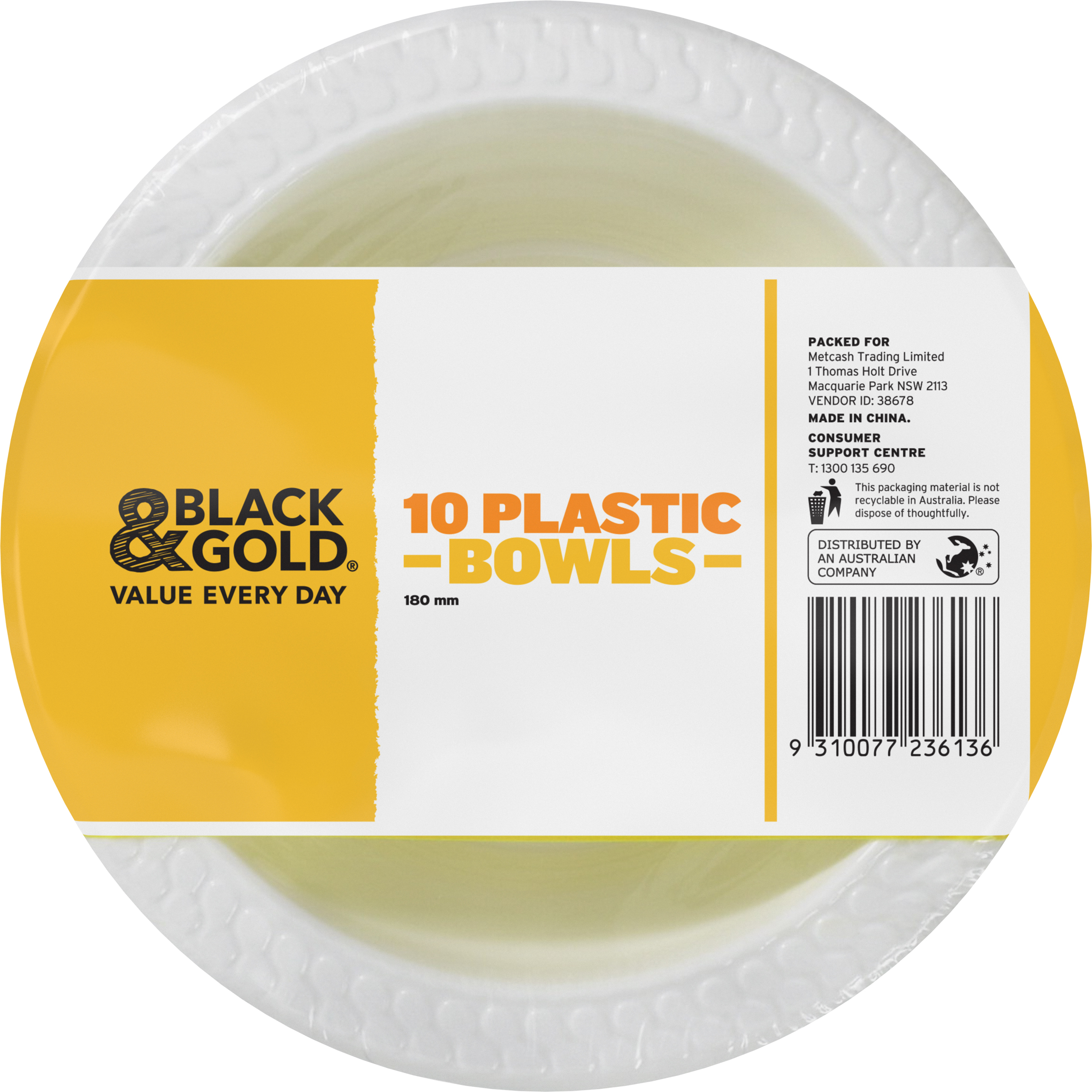 Black & Gold 10 Plastic Bowls