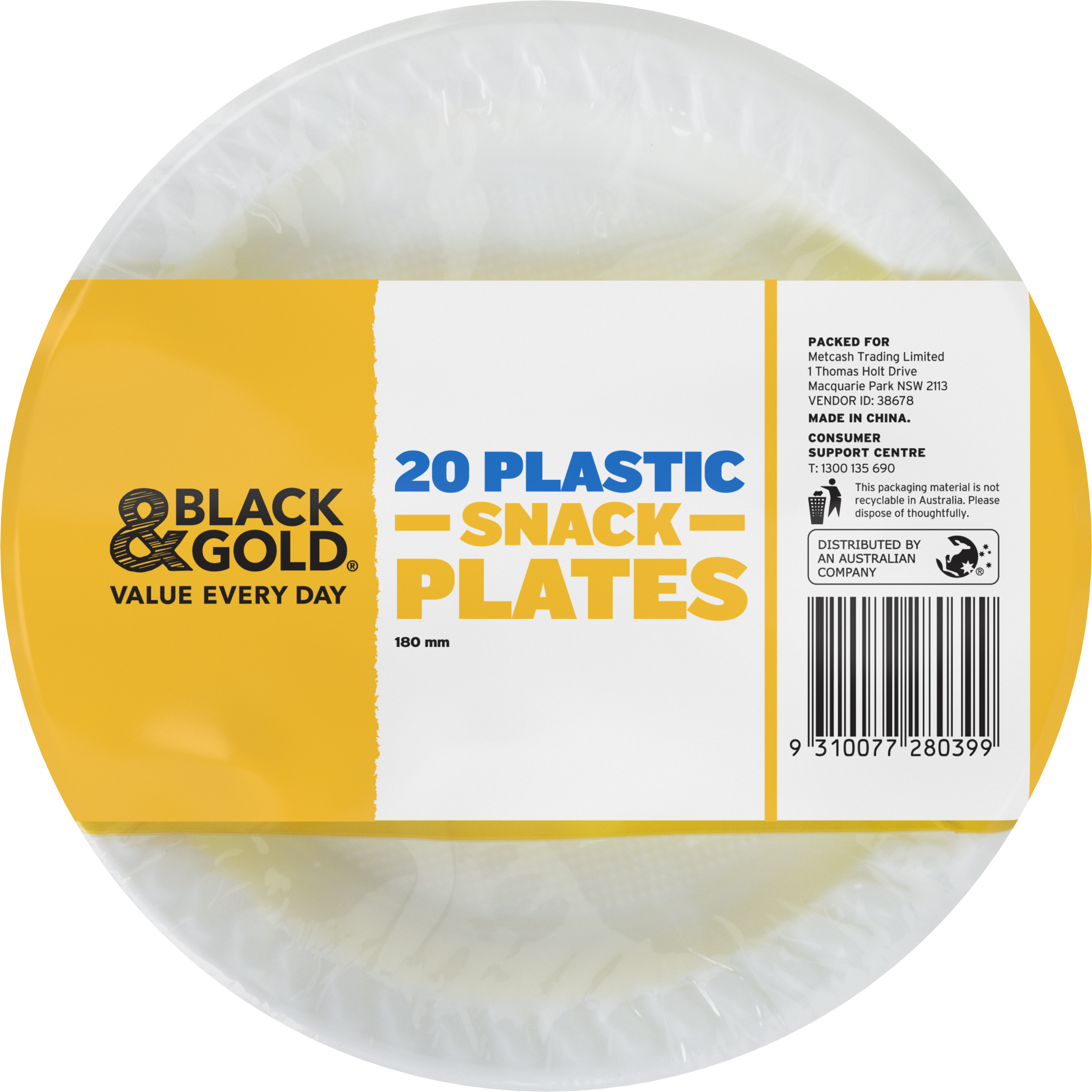 Black & Gold 20 Snack Plates