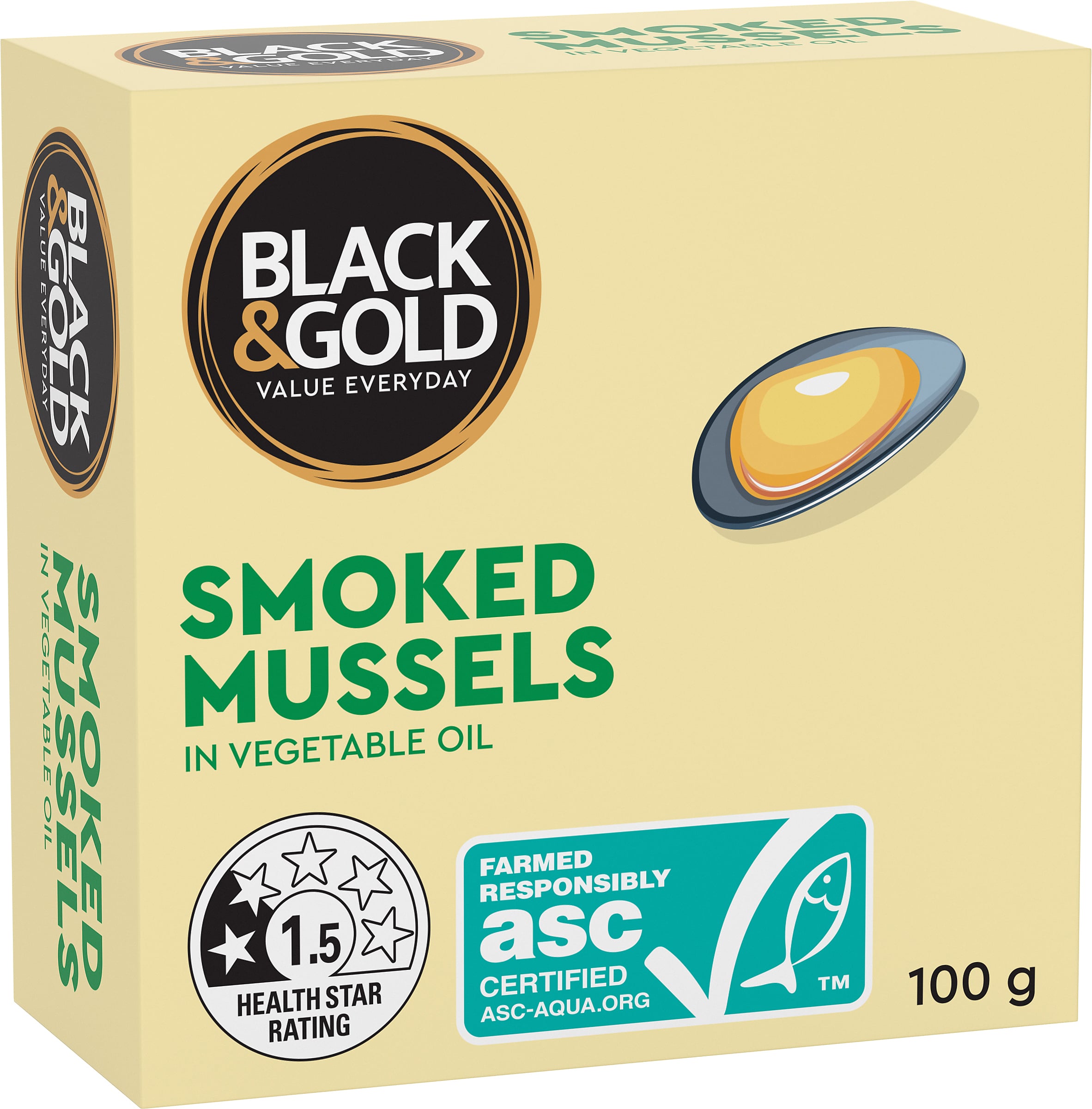 Black & Gold Smoked Mussels 100g