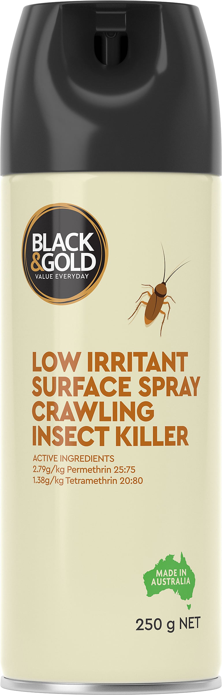 Black & Gold Low Irritant Surface Spray Crawling Insect Killer 250g 086569