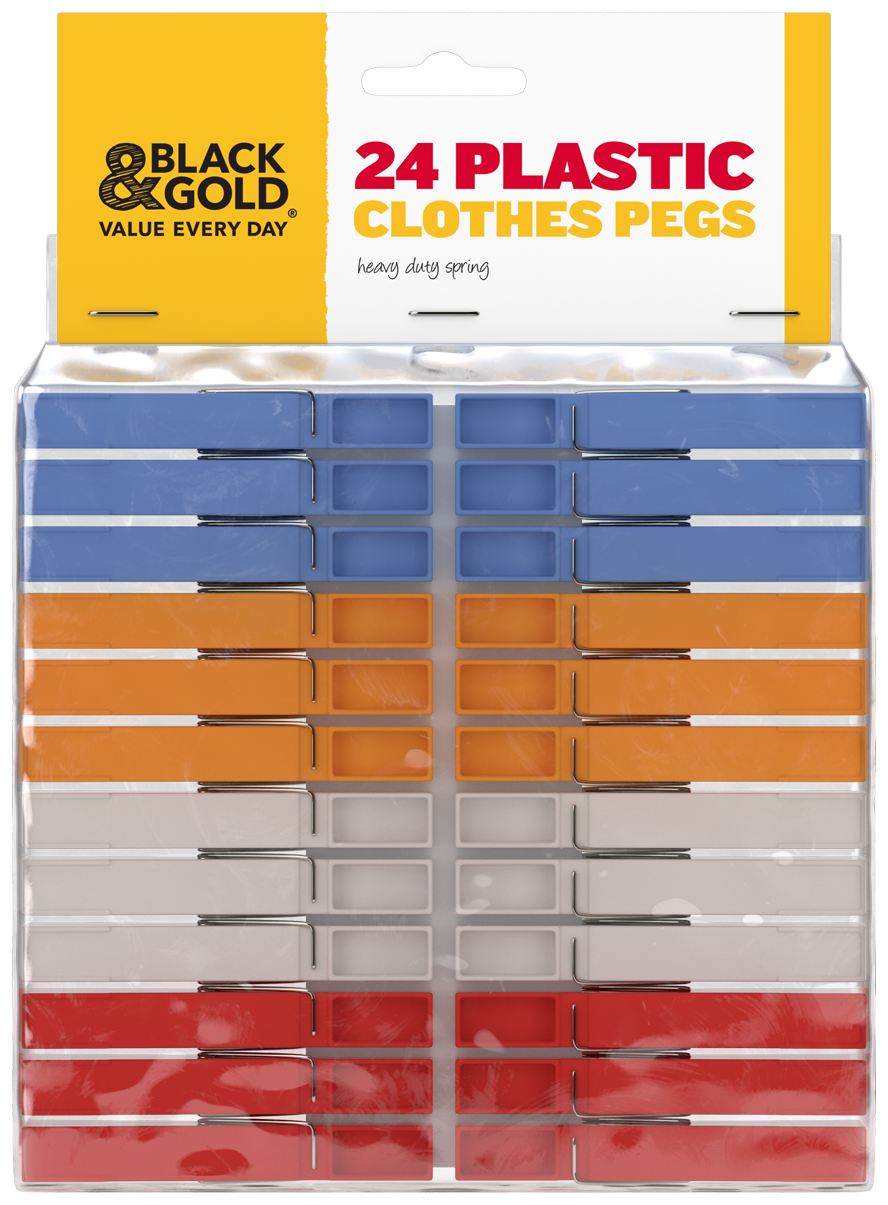 Black & Gold 24 Plastic Clothes Pegs