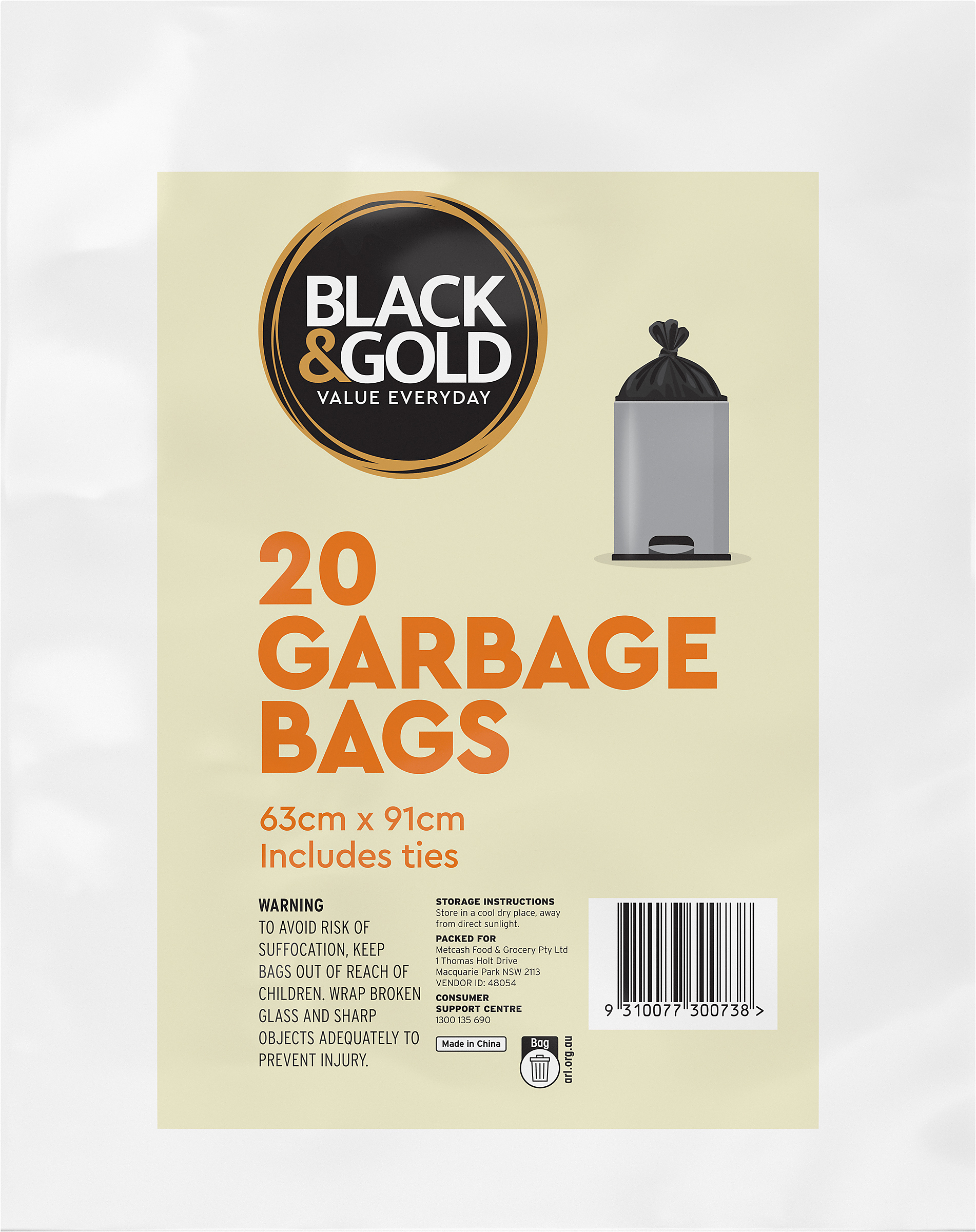 Black & Gold 20 Garbage Bags 059978