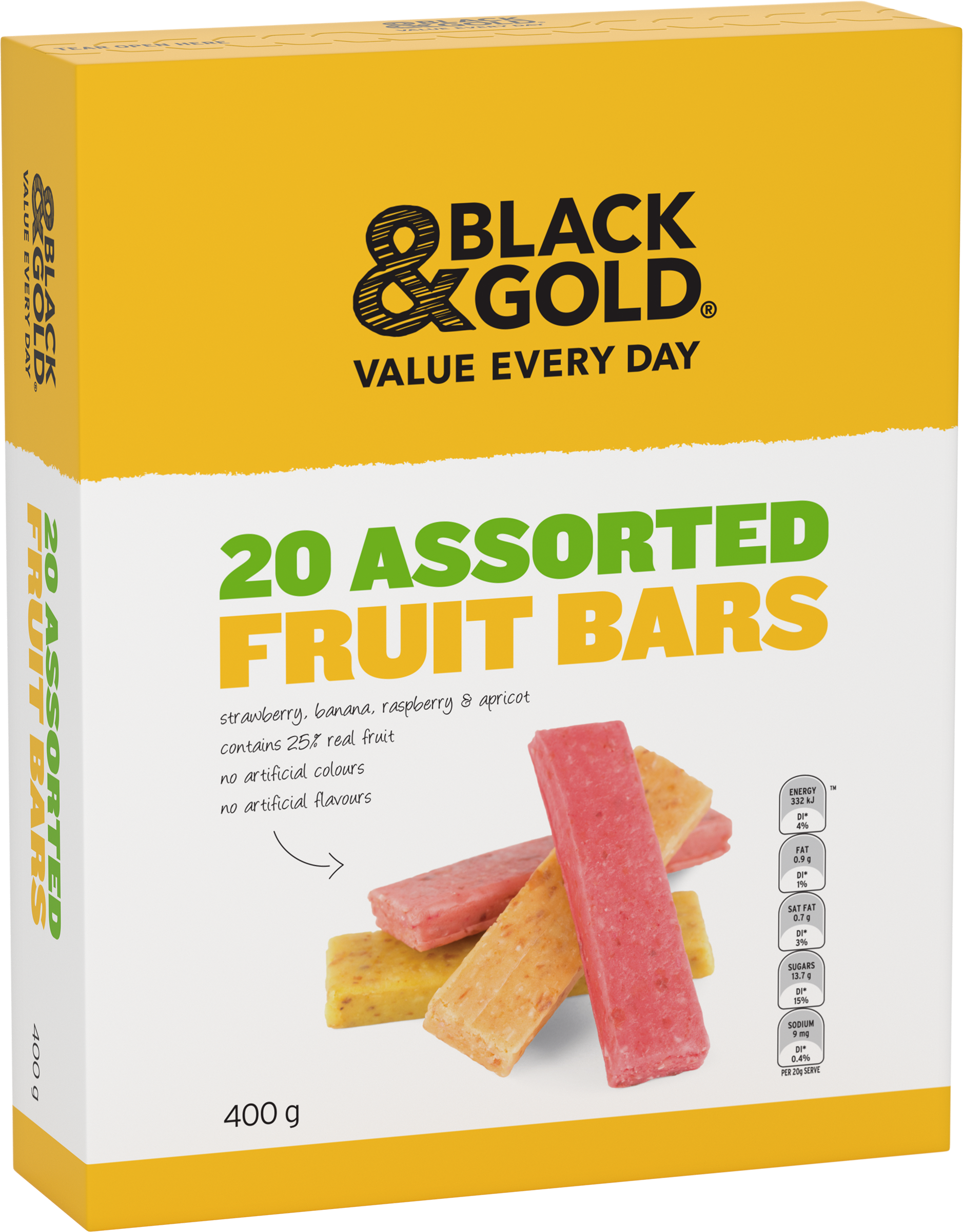 Black & Gold 20 Assorted Fruit Bars 400g