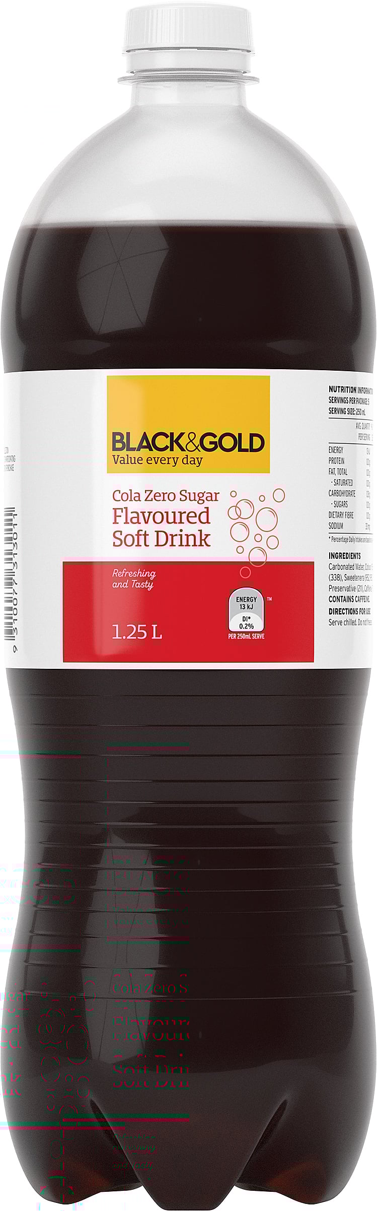 Black & Gold Cola Zero Sugar Flavoured Soft Drink 125L