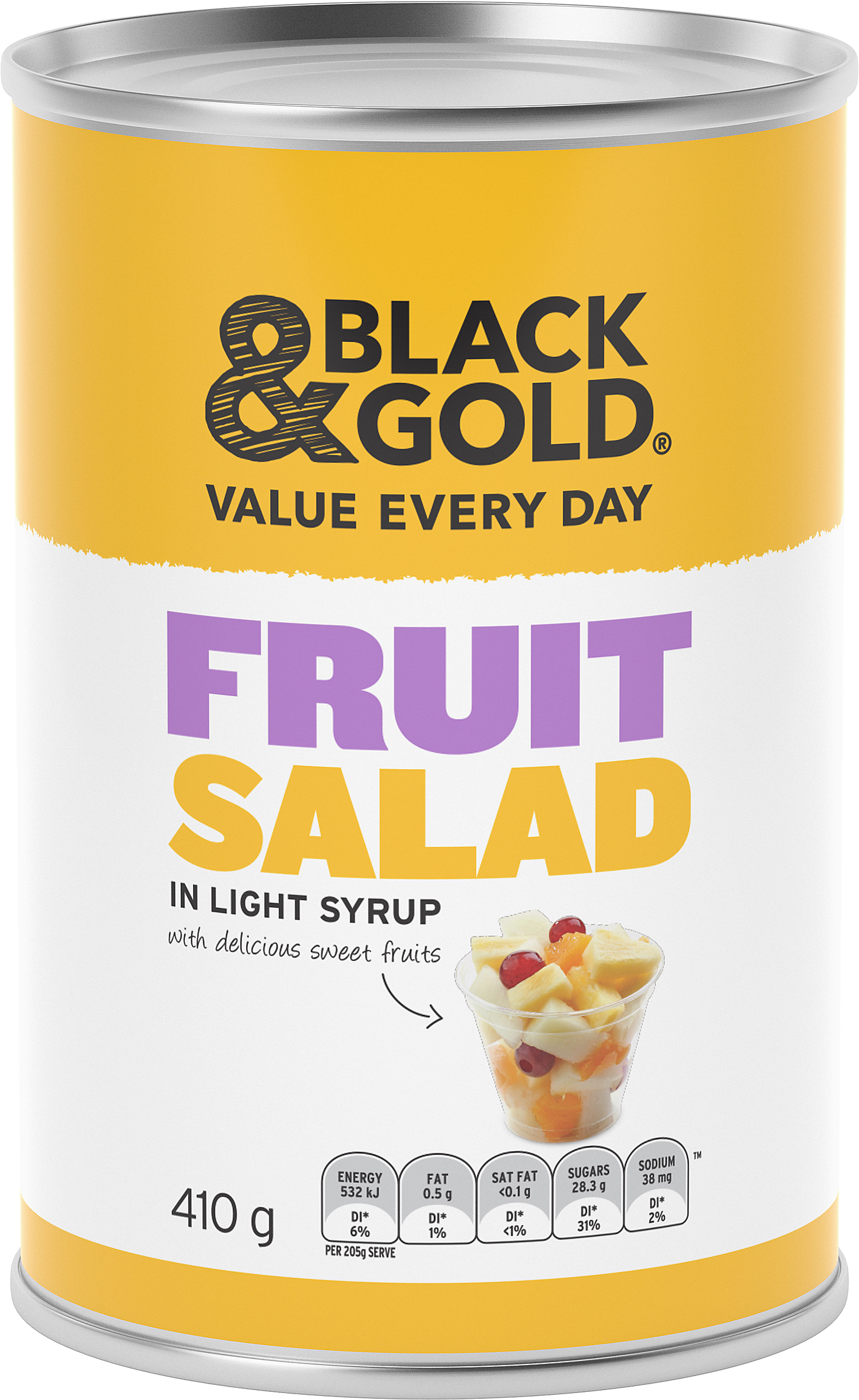 Black & Gold Fruit Salad in Light Syrup 410g