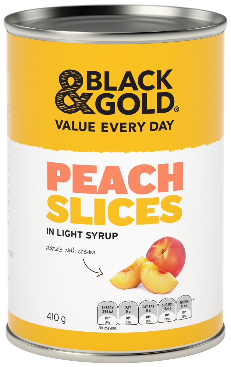 Black & Gold Peach Sliced in Light Syrup 410g