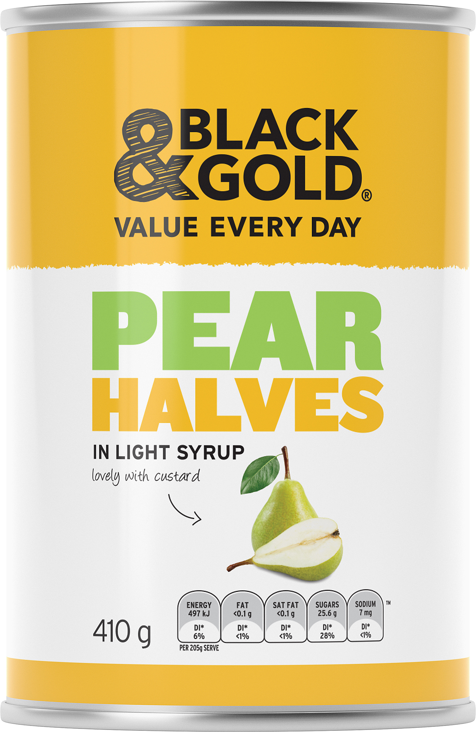 Black & Gold Pear Halves in Light Syrup 410g