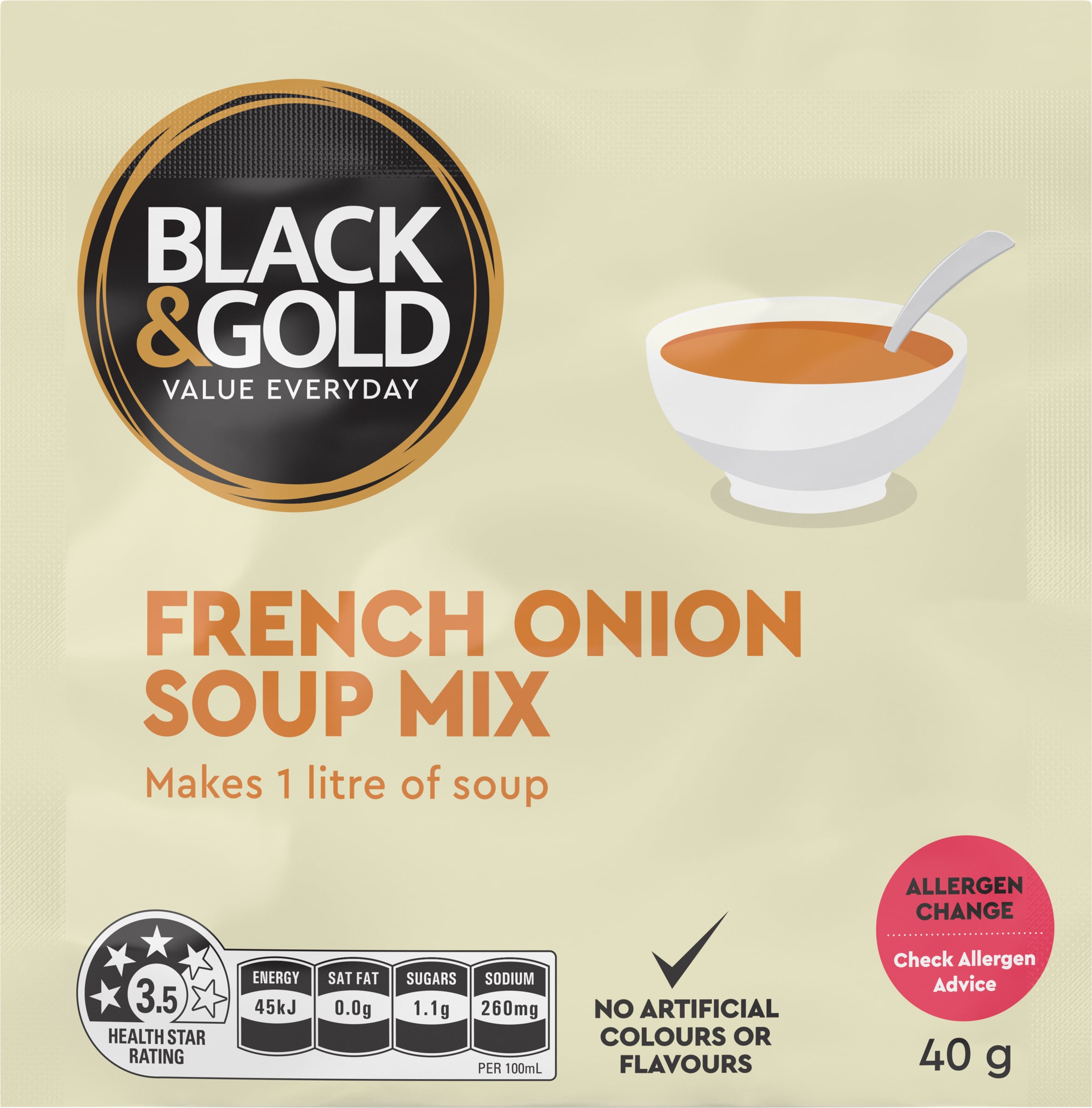Black & Gold French Onion Soup Mix 40g ALLERGEN CHANGE LOGO