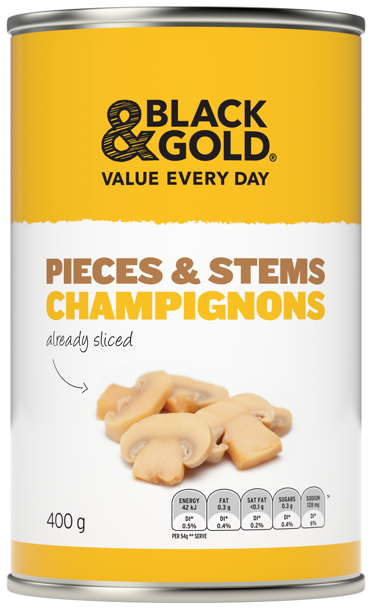 Black & Gold Champignon Pieces and Stems 400g