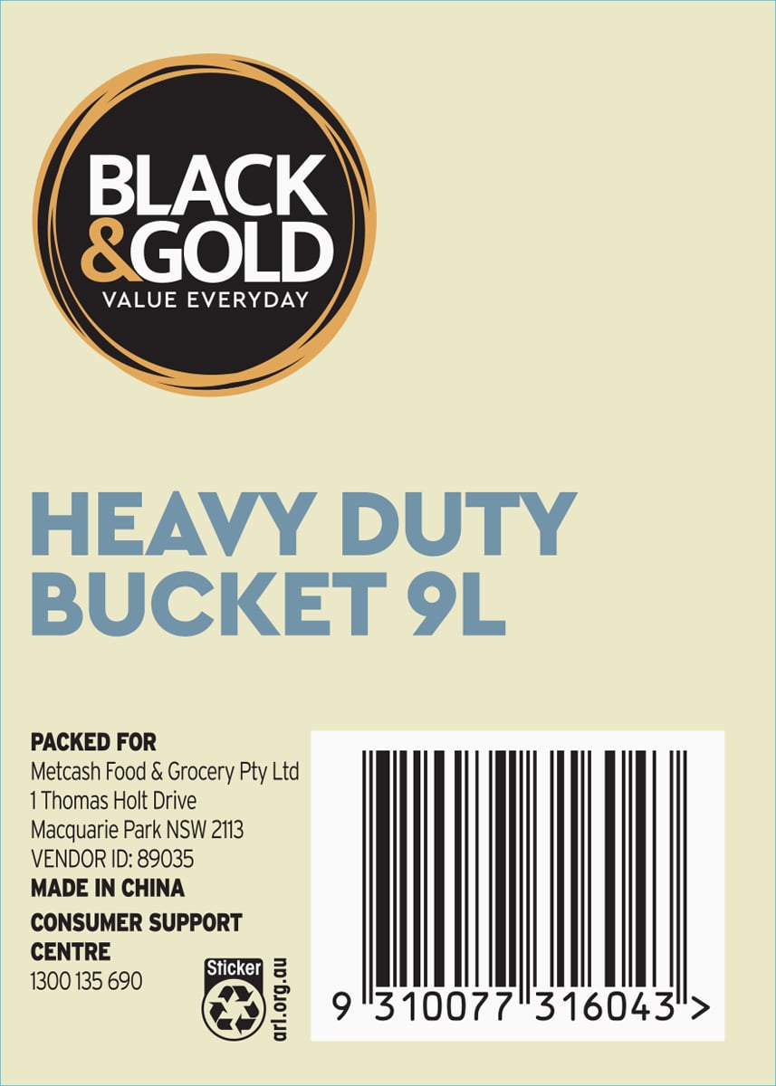 Black & Gold Heavy Duty Bucket 9L