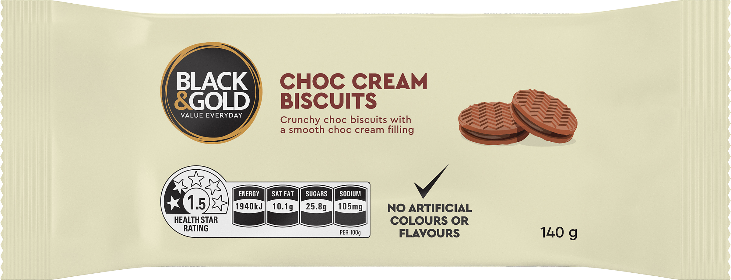 Black & Gold Choc Cream Biscuits 140g