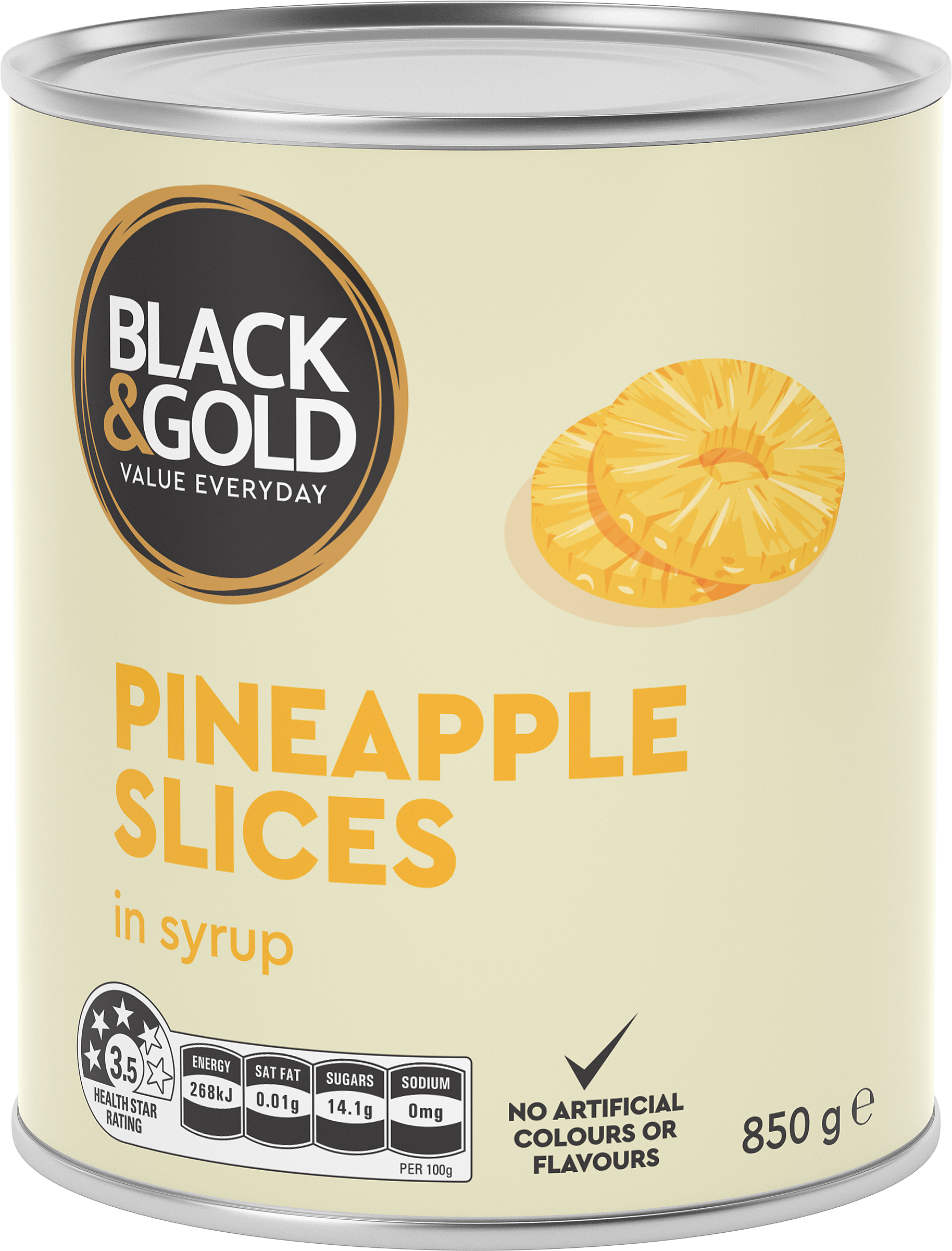 Black & Gold Pineapple Slices in Syrup 850g