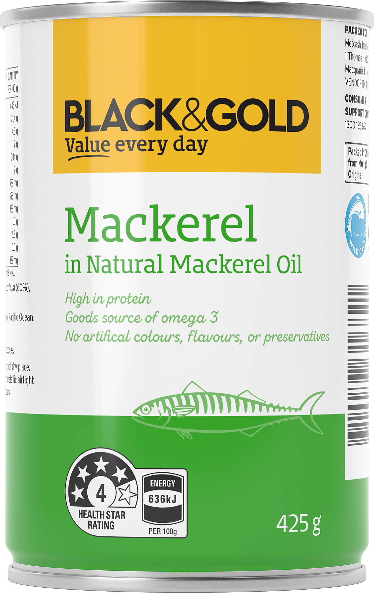 Black & Gold Mackerel in Natural Mackerel Oil 425g