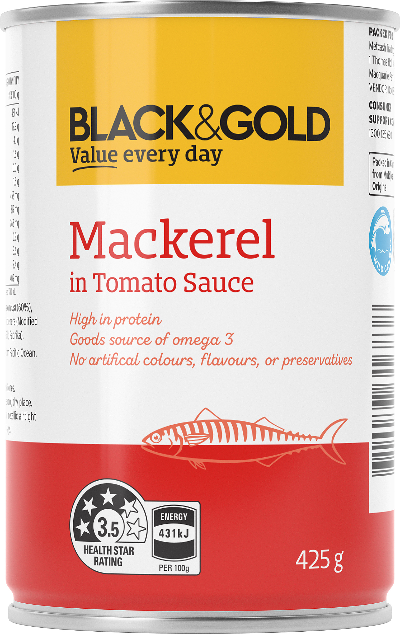 Black & Gold Mackerel in Tomato Sauce 425g