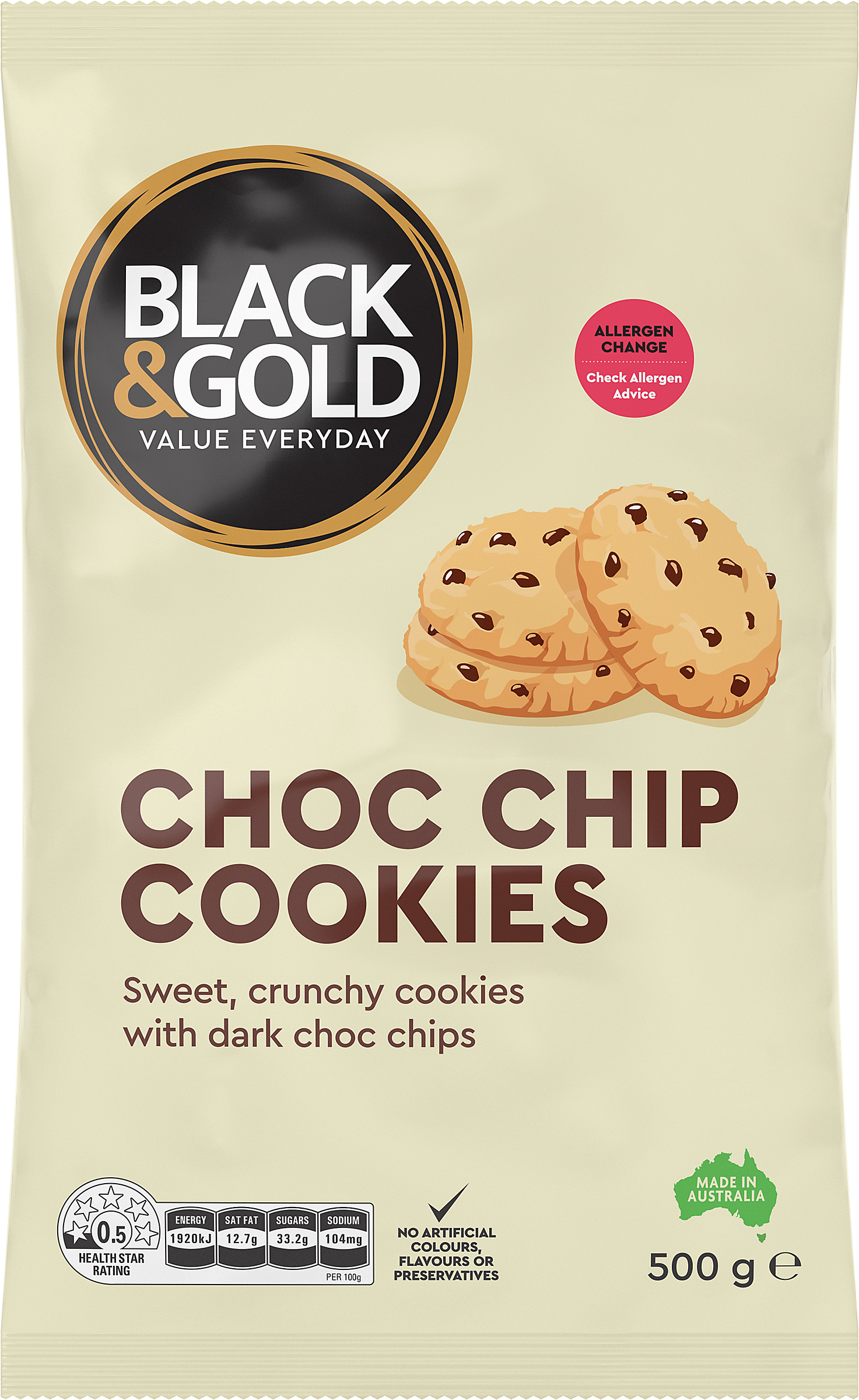 Black & Gold Choc Chip Cookies 500g 348270
