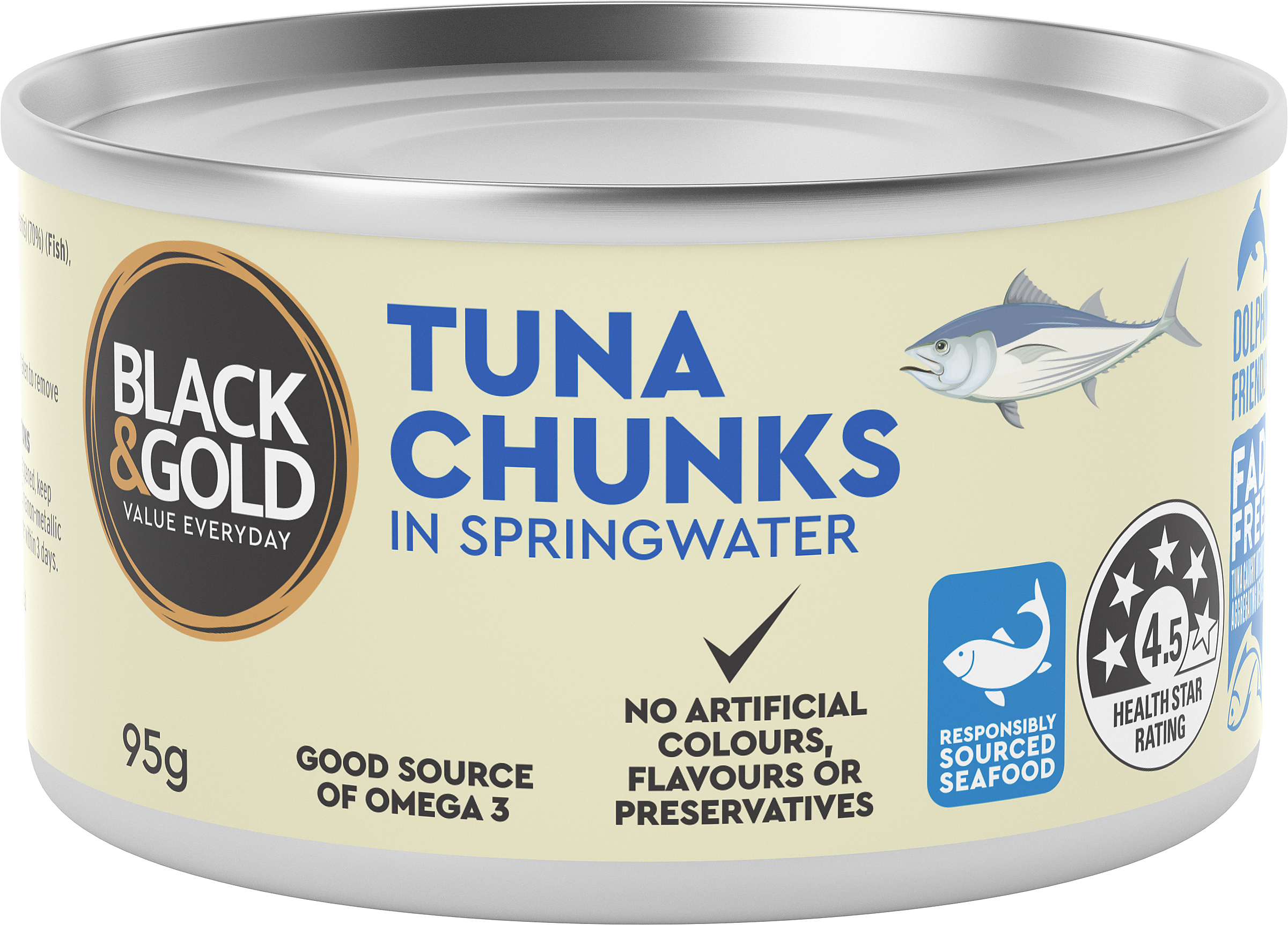 Black & Gold Tuna Chunks in Springwater 95g