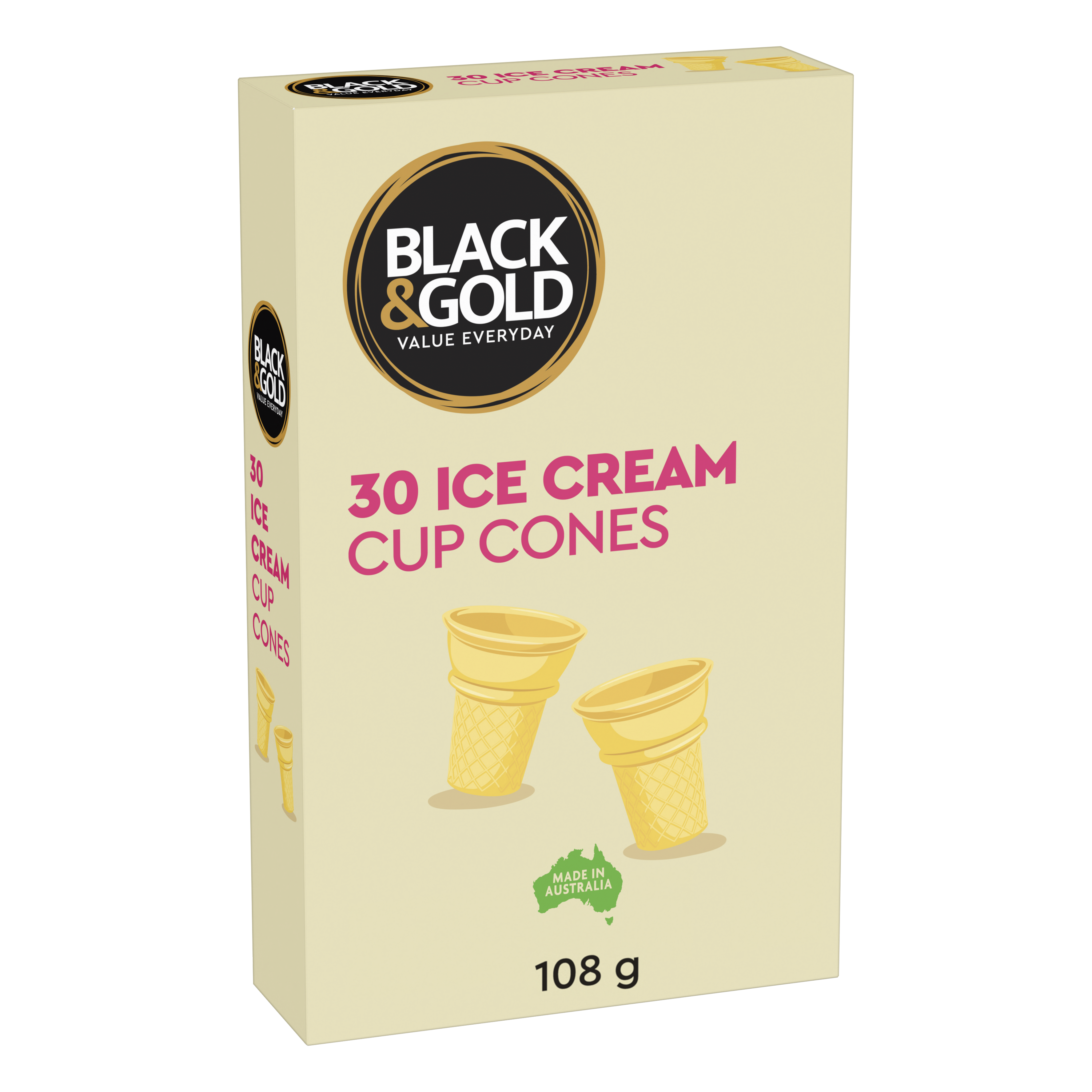 Black & Gold Ice Cream Cup Cones 30pk 108g