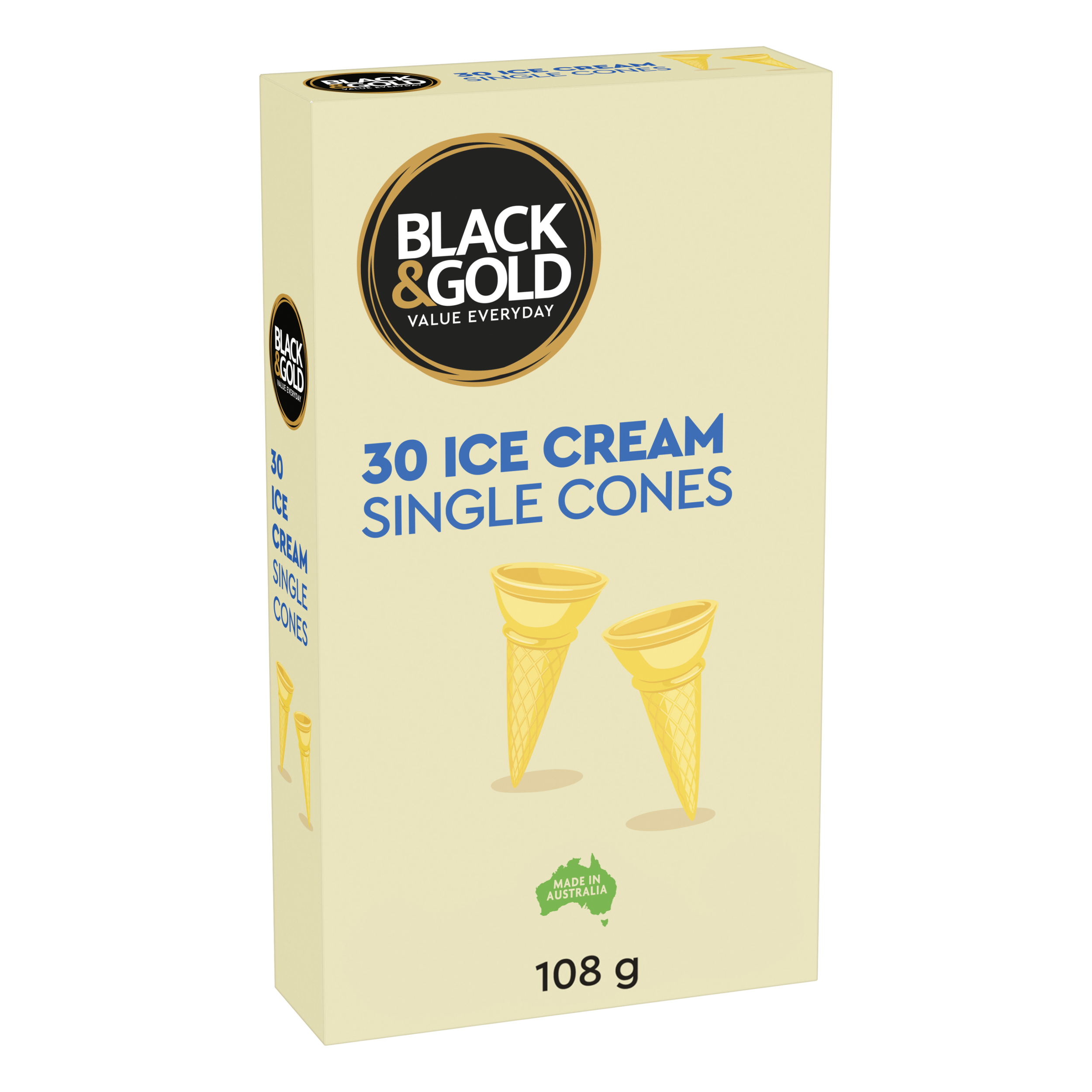 Black & Gold Single Ice Cream Cones 30pk 108g