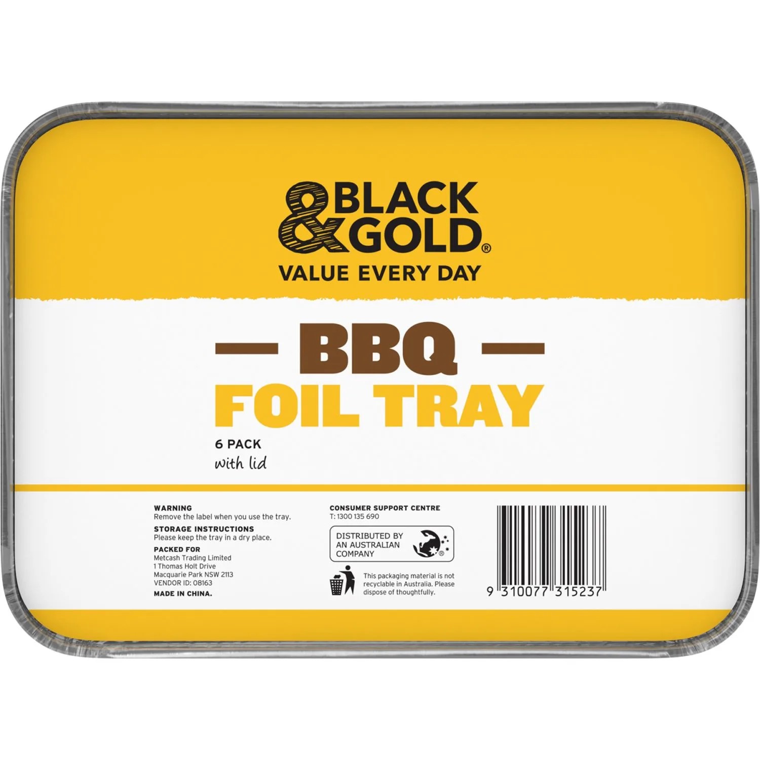 Black & Gold BBQ Foil Tray 6 Pack