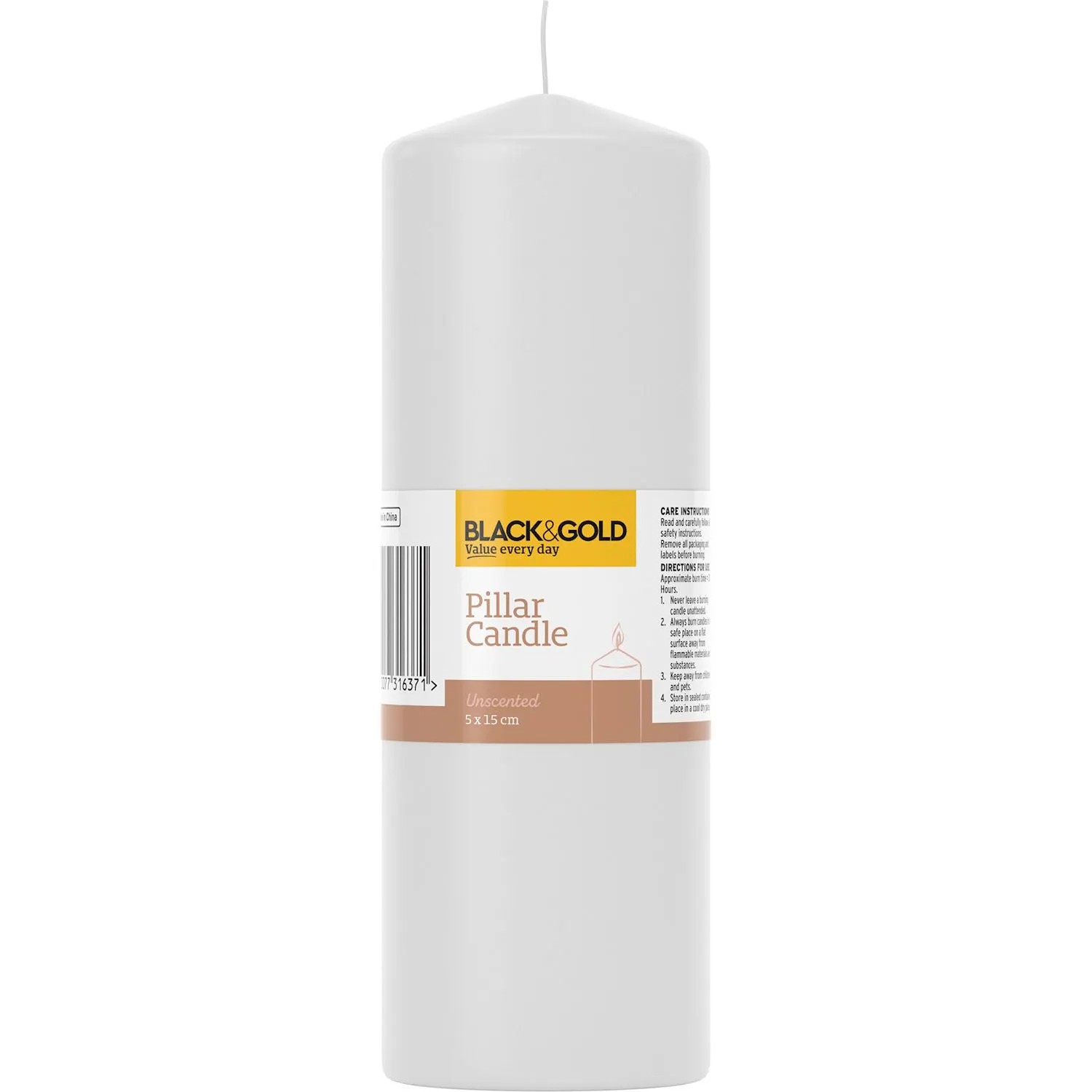 Black & Gold Candle Single Tall Pillar