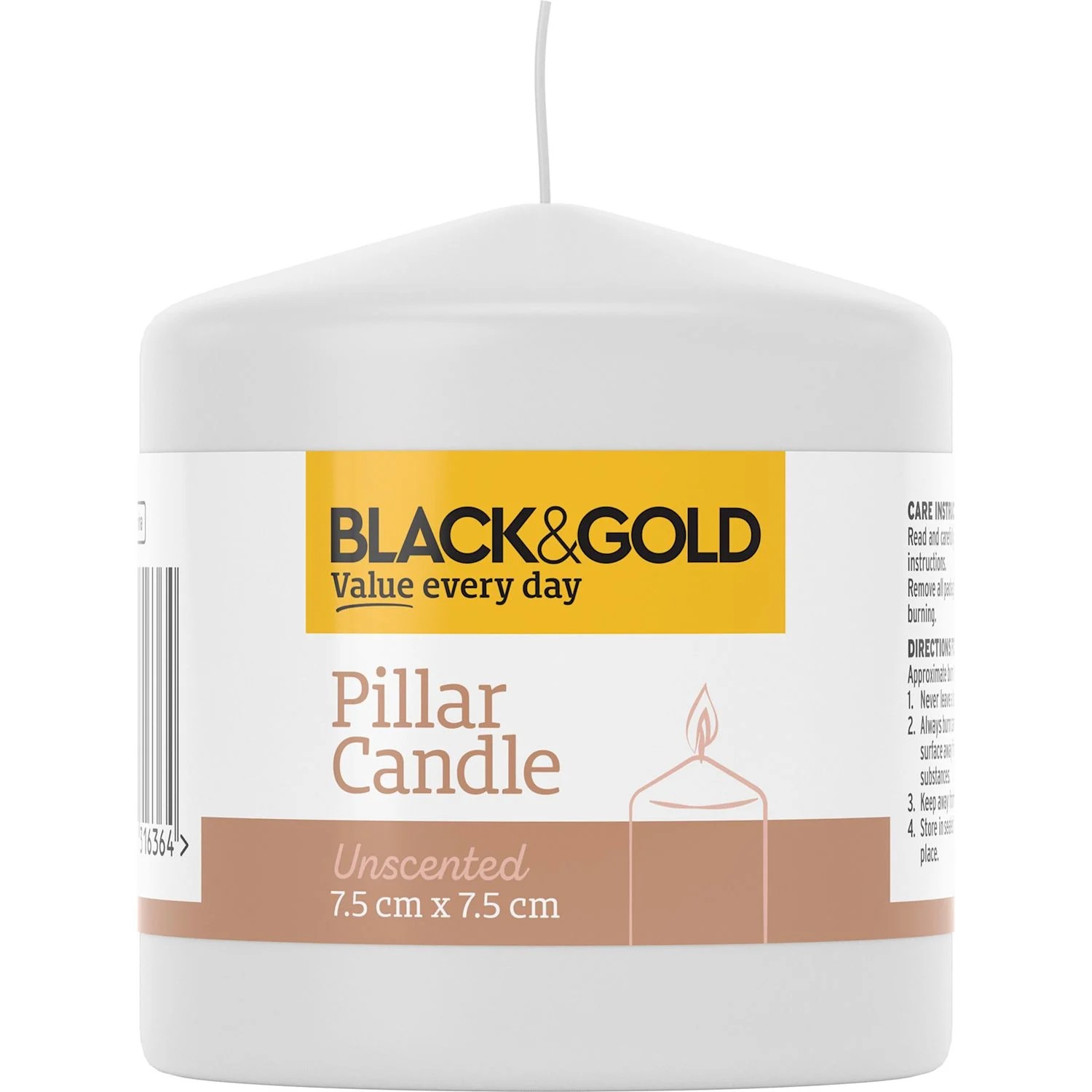 Black & Gold Candle Single White Short Pillar