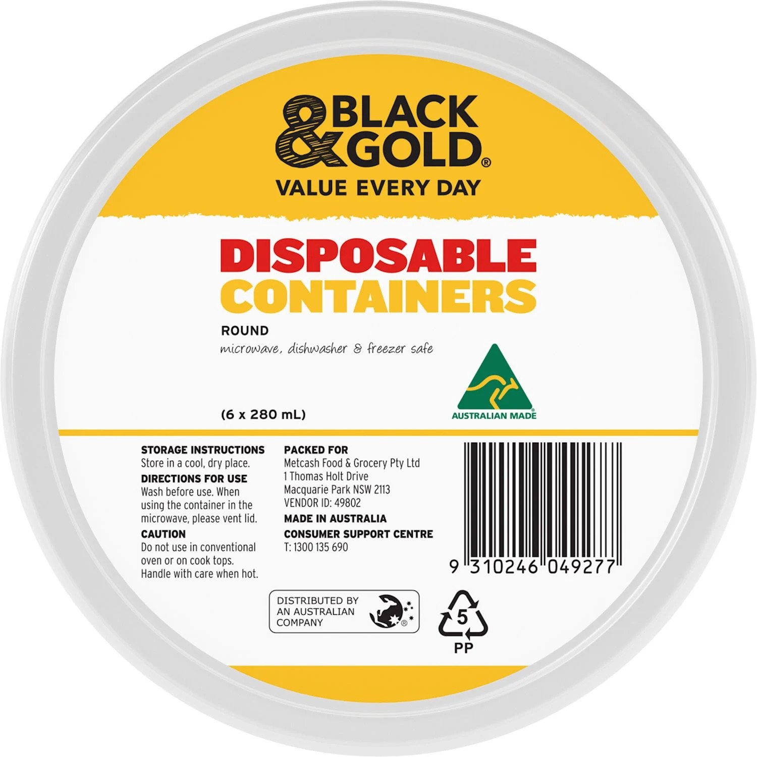 Black & Gold Container Round 6 Pack