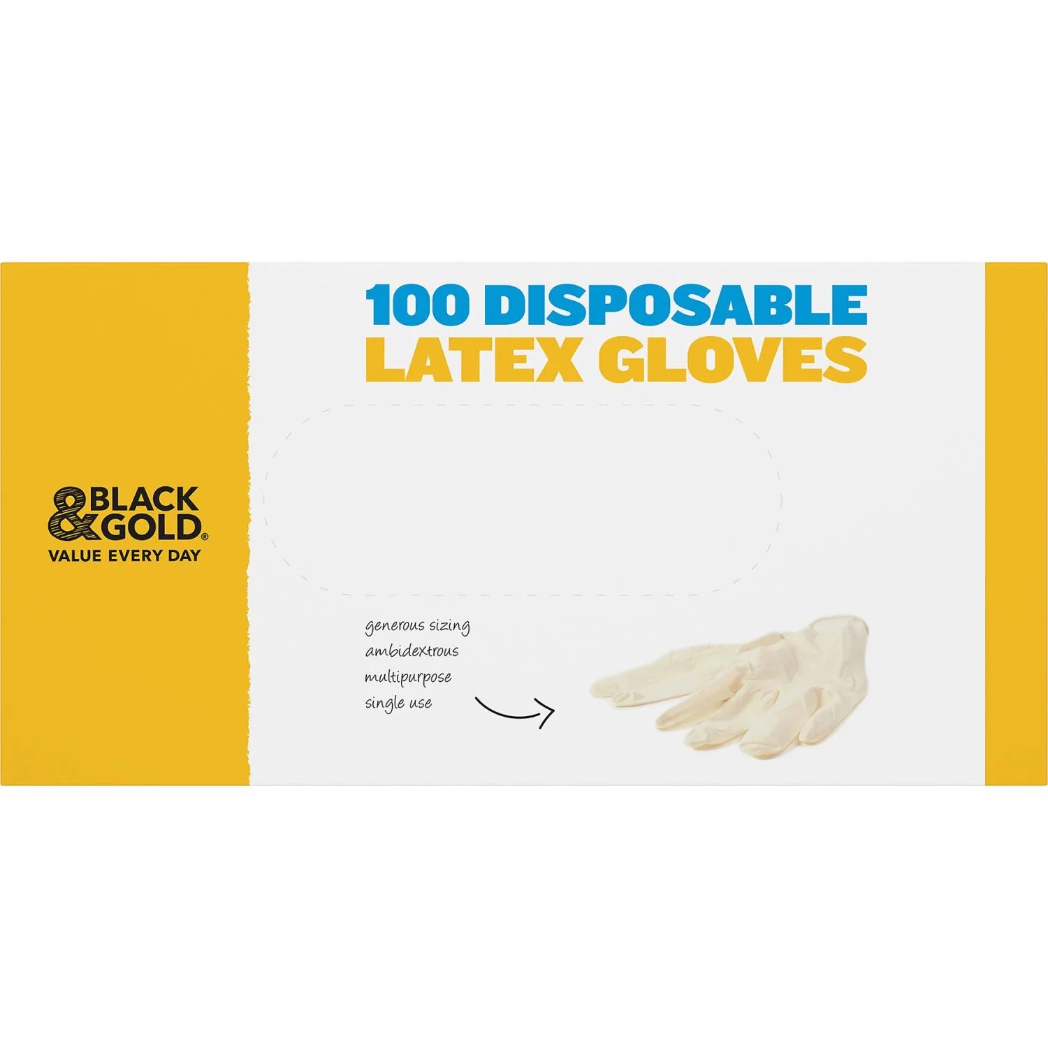 Black & Gold Disposable Latex Gloves 100 Pack