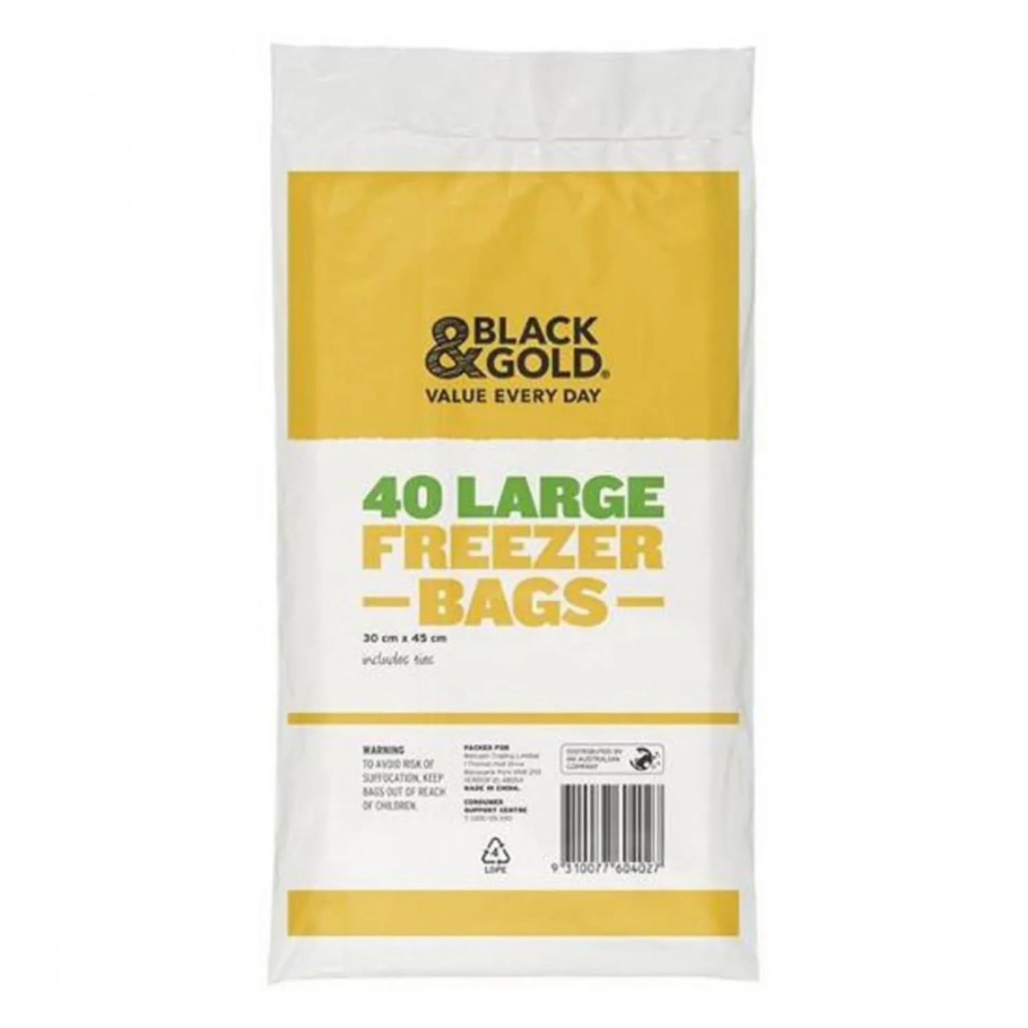 Black & Gold Freezer Bag Large 40 Pack