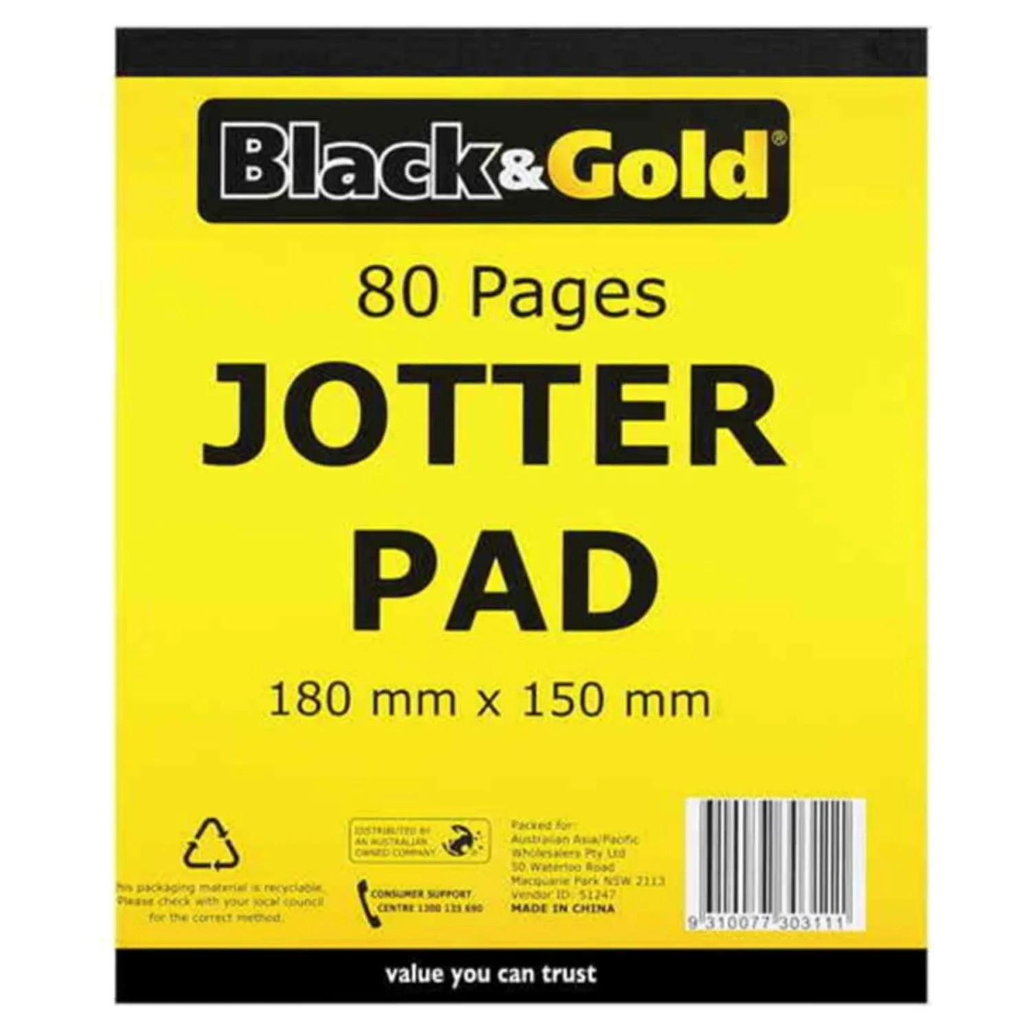 Black & Gold Jotter Pad 18 Pack