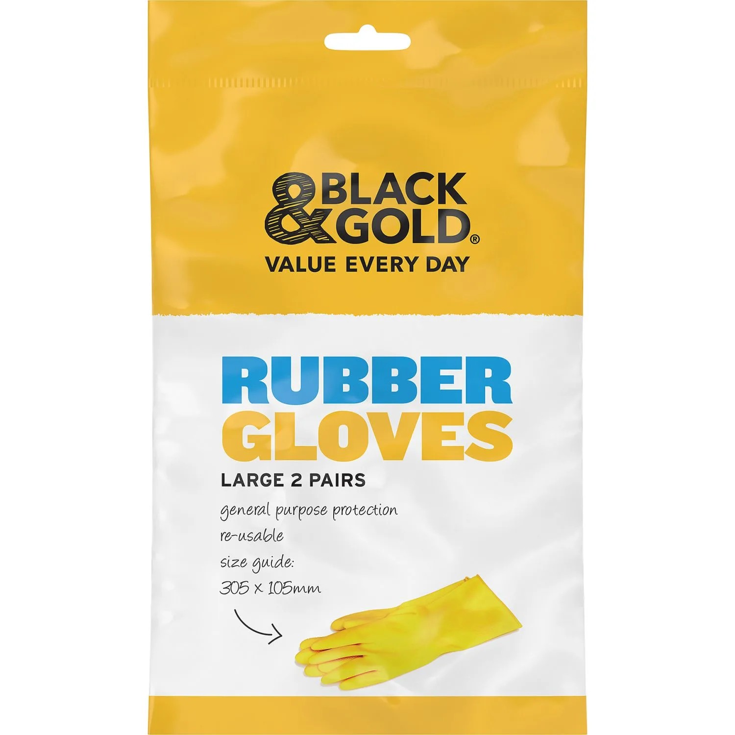 Black & Gold Large Rubber Gloves 2 Pack