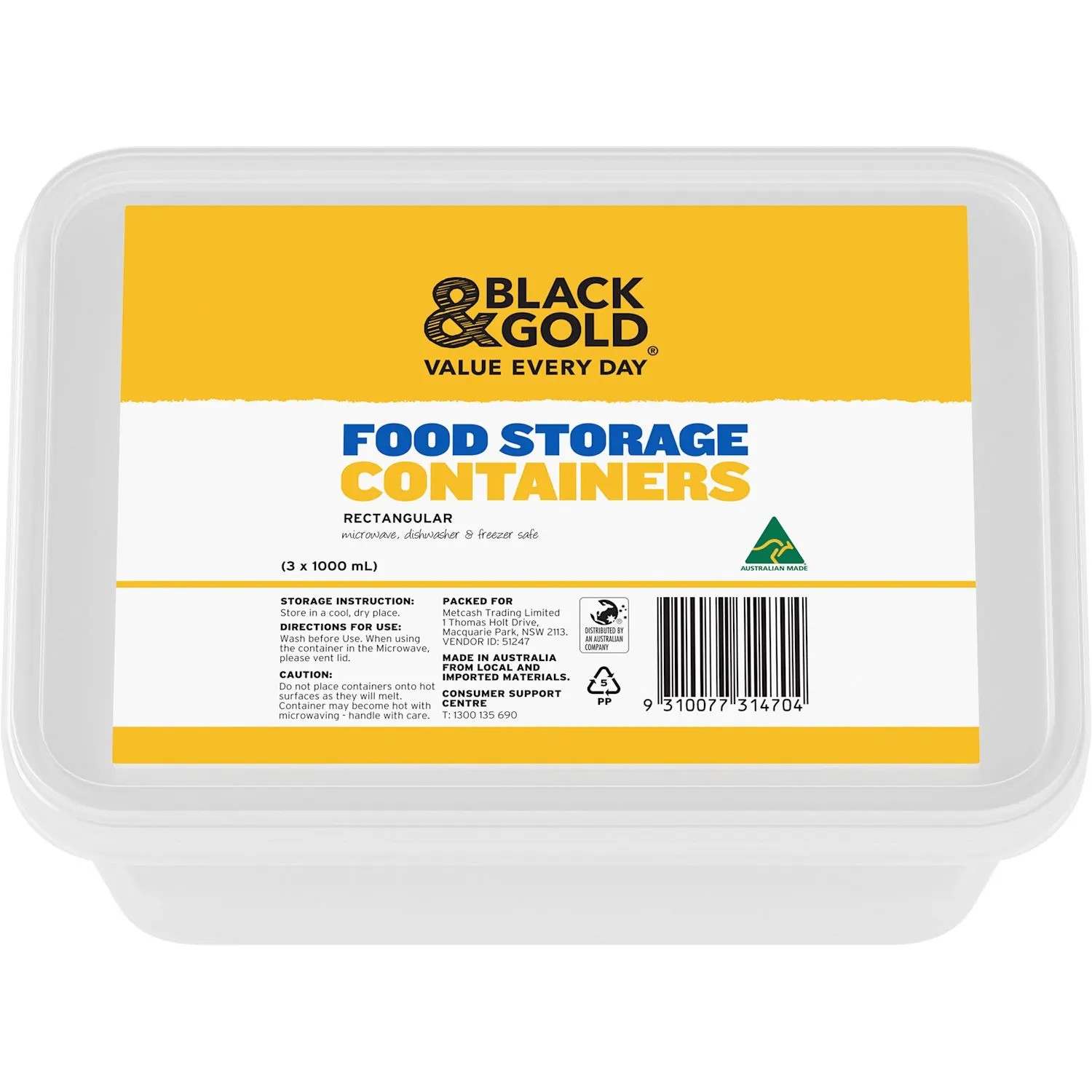 Black & Gold Rectangle Container 3 Pack