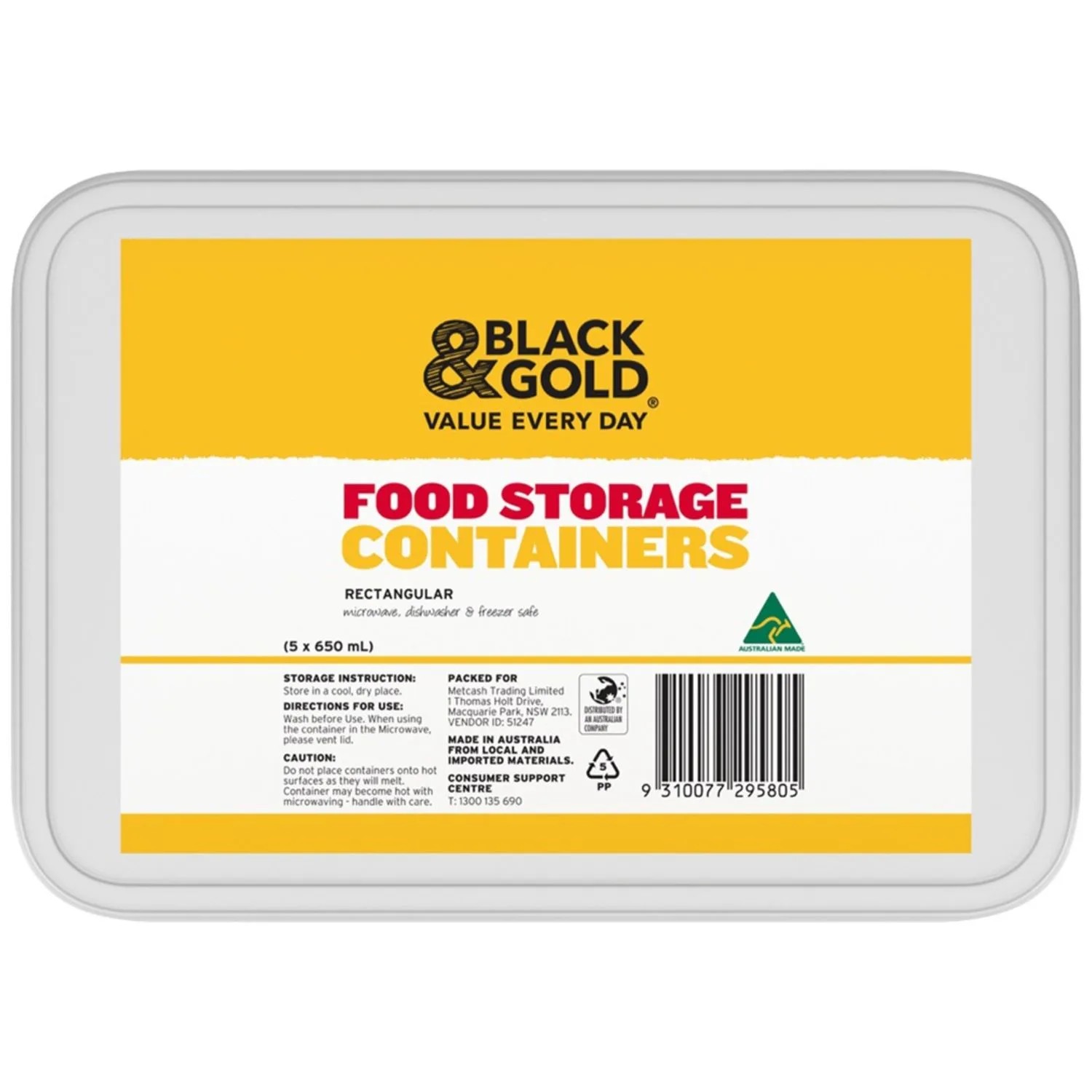 Black & Gold Rectangle Containers 5 Pack