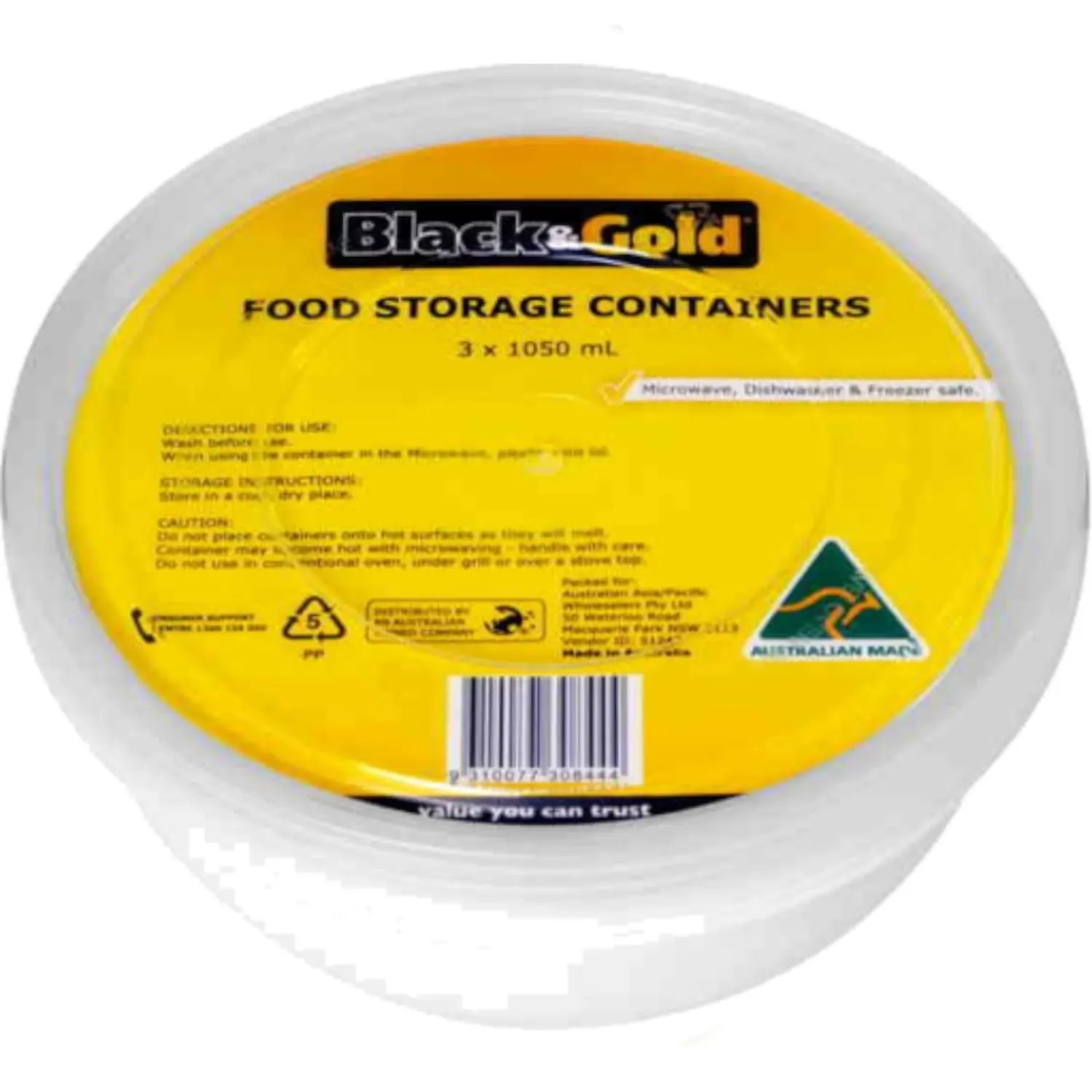 Black & Gold Round Container 3 Pack