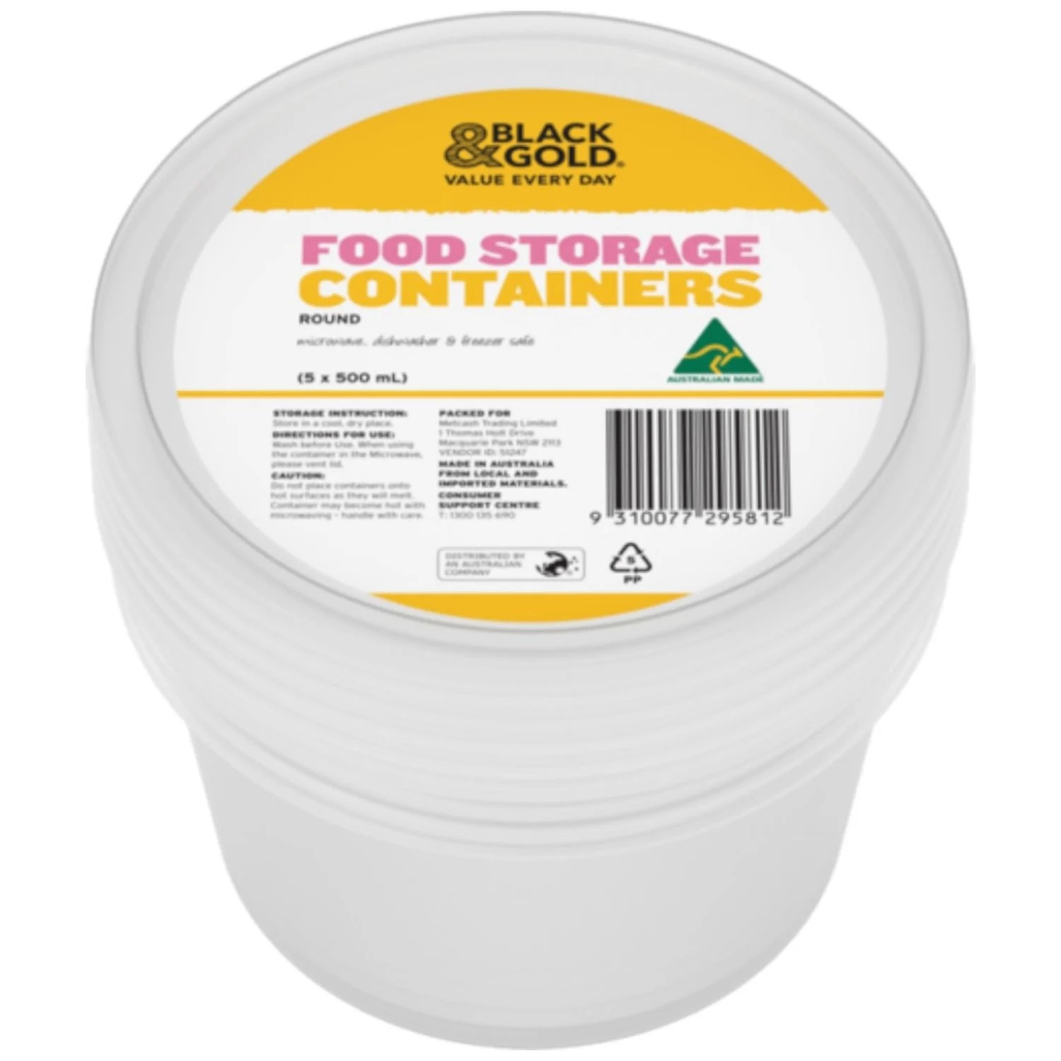 Black & Gold Round Container 5 Pack