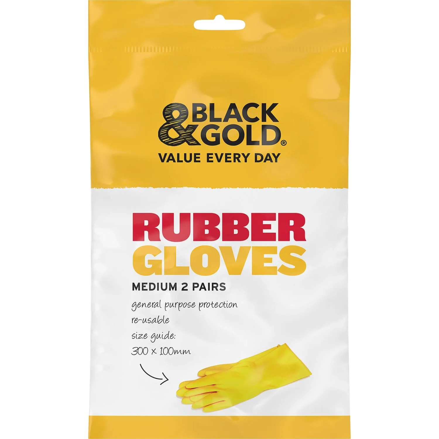 Black & Gold Rubber Gloves Medium Size 2 Pack