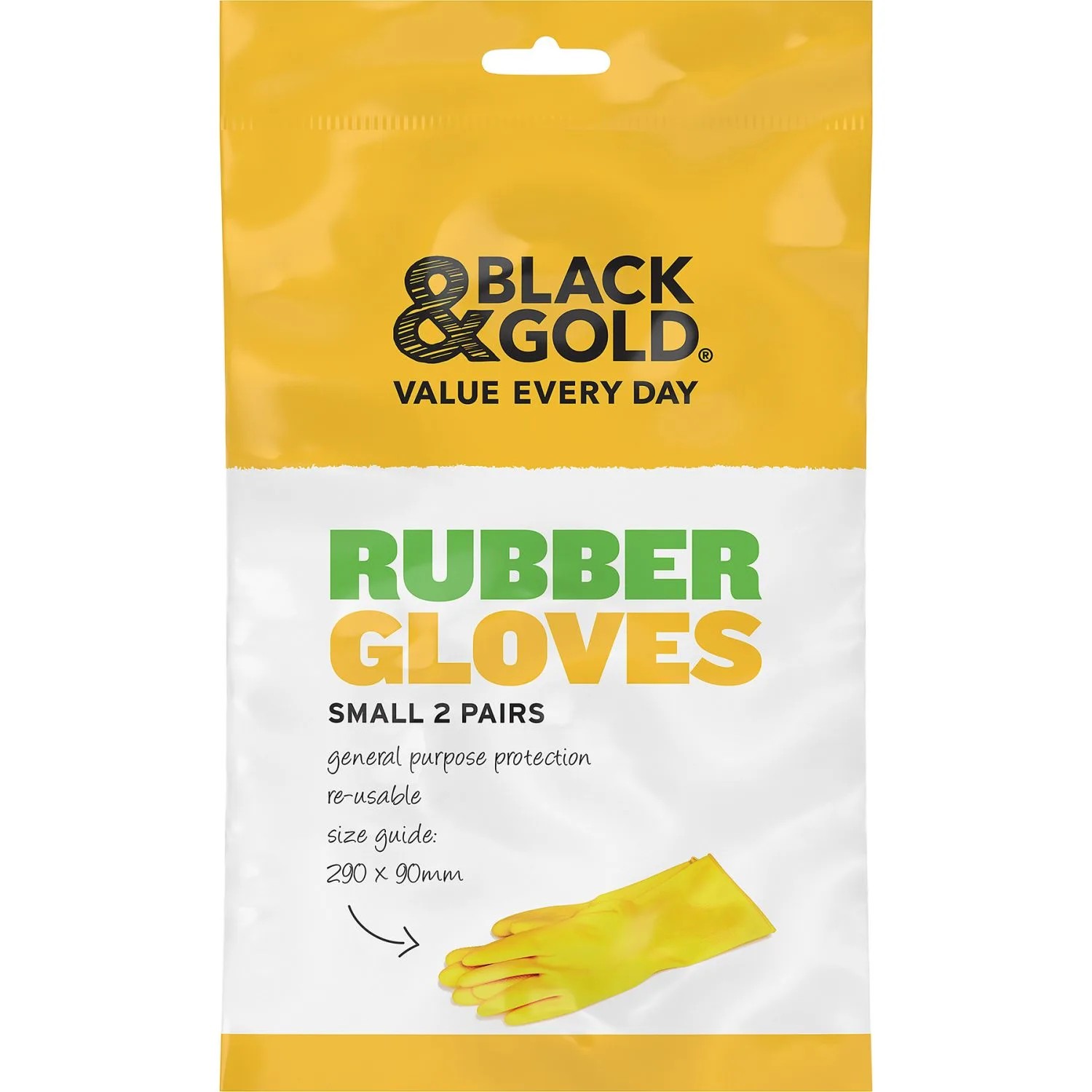 Black & Gold Rubber Gloves Size Small 2 Pack